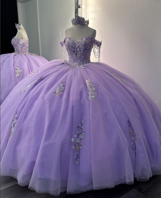 Lilac Quinceanera Dresses Beaded Sweet 16 Party Glitter Newest XV Ball Gowns