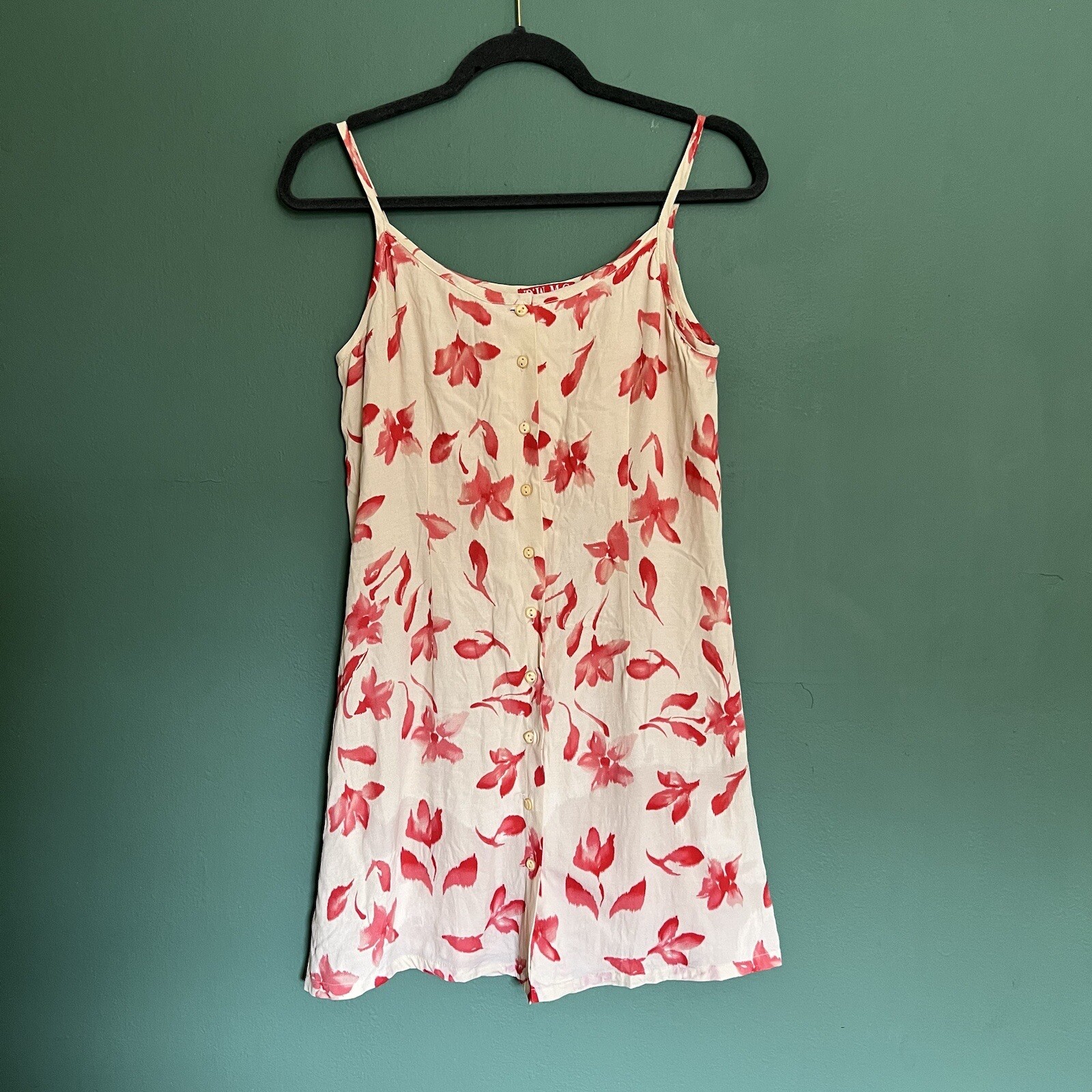 Floral Mini Dress or Tunic White with Salmon Pink Watercolor Flowers Size XS-S