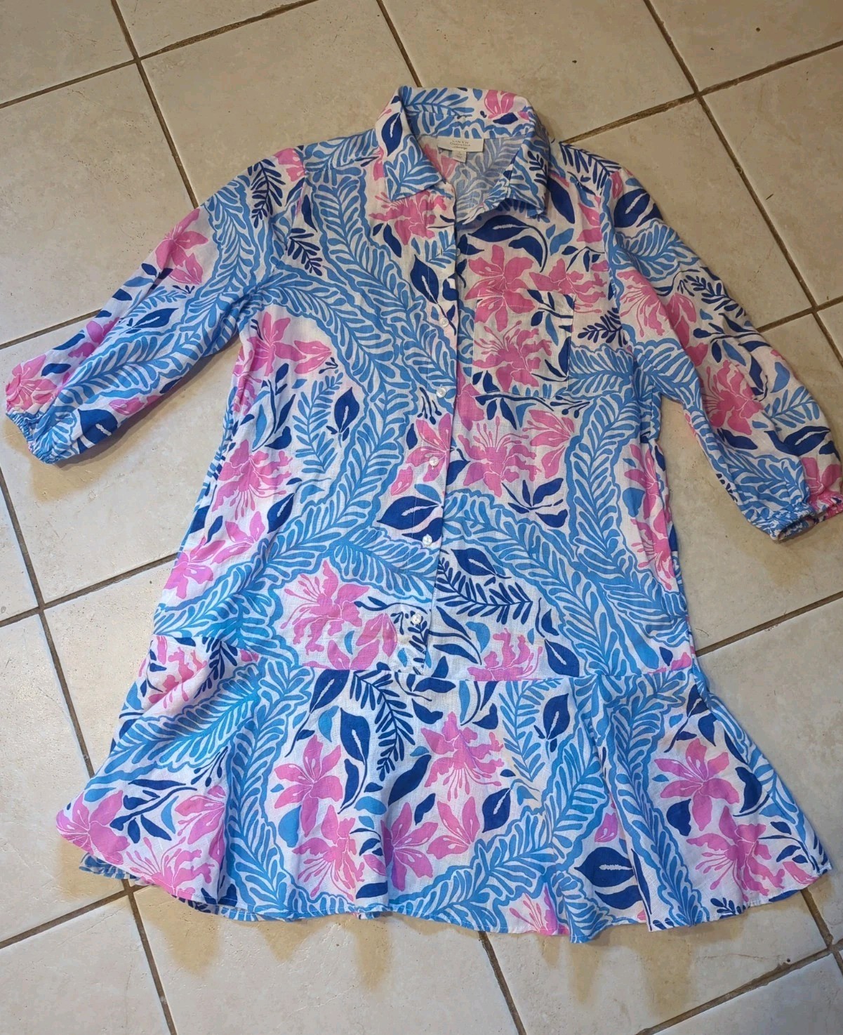 Linen Charter Club Luxury 100% Linen Tunic Dress S Coastal Preppy Floral