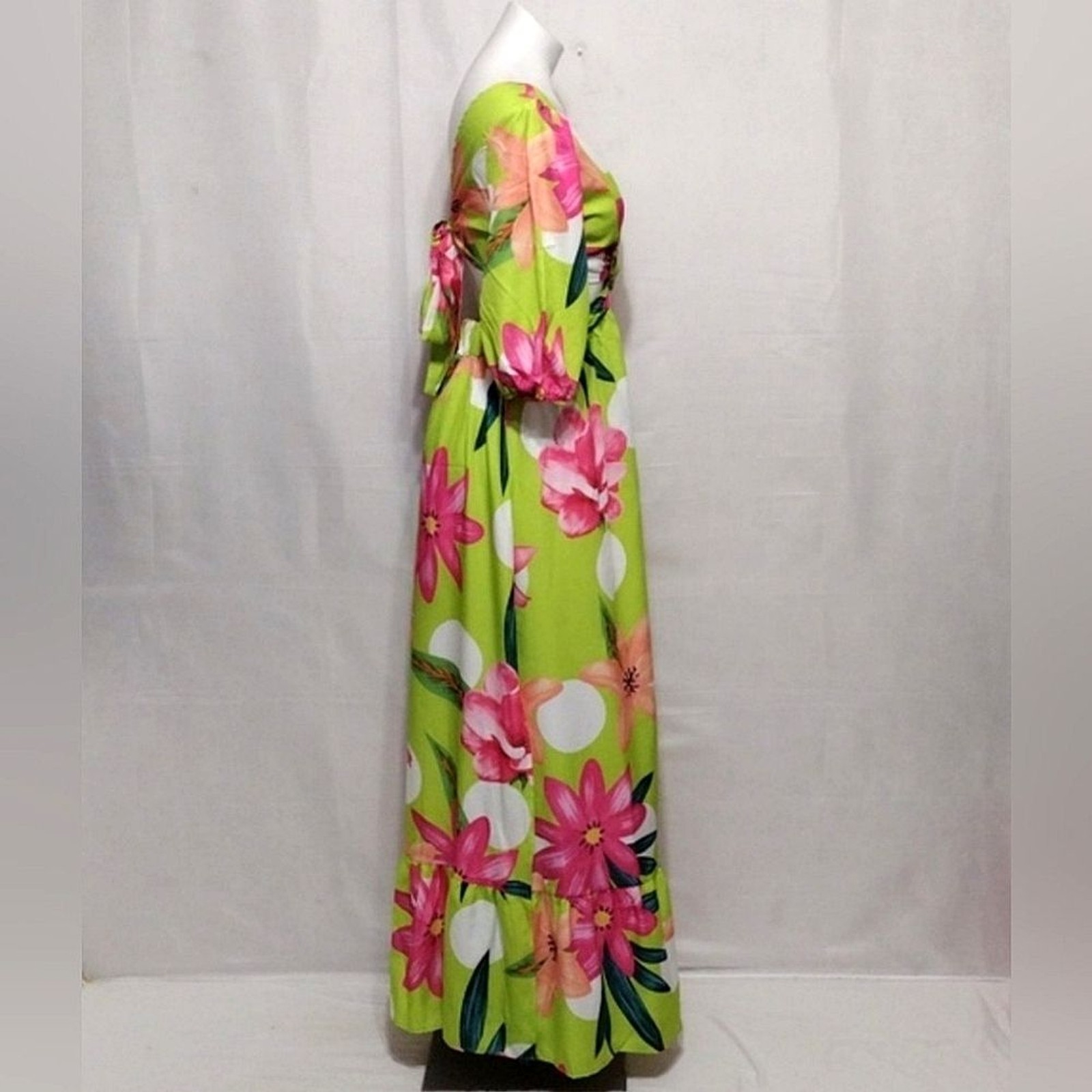 ChicMe Tropical Floral Maxi Dress Small Ring Front Cutout Open Back Double Slit