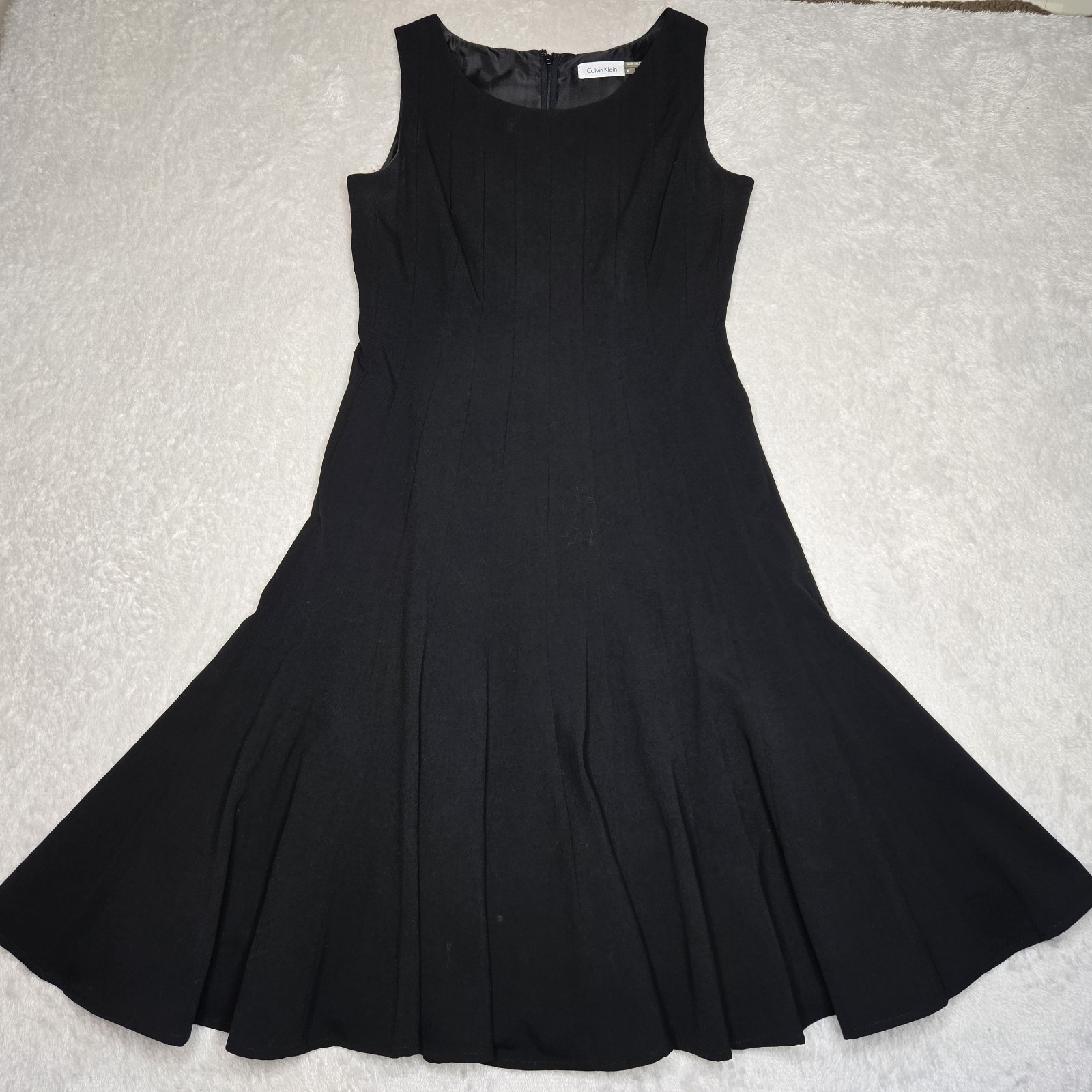 Calvin Klein Dress Womens 6 Black Lined Staple Fit & Flare Ribbed Formal LBD