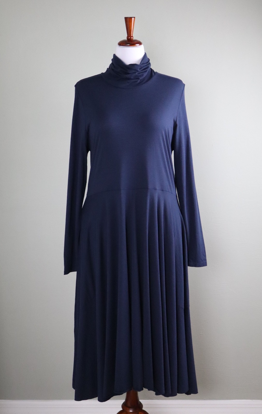 PERUVIAN CONNECTION NEW $169 Solid Navy Ariana Midi Turtleneck Dress Size XL