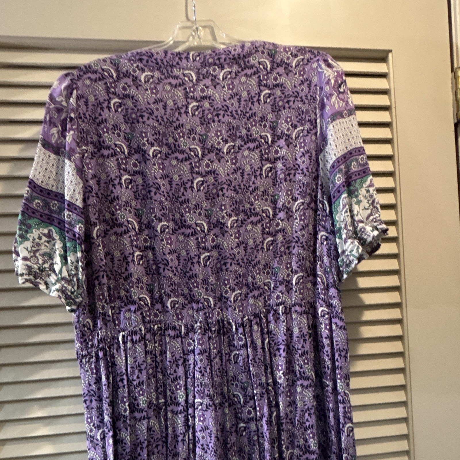 Bloomchic 14-16 Purple/White/Green Floral V-Neck Short Sleeve Rayon Woven Maxi