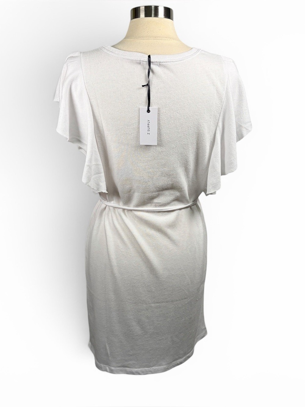 NWT Z SUPPLY The Capri Flutter Sleeve Stretch Terry Mini Dress in White, Large