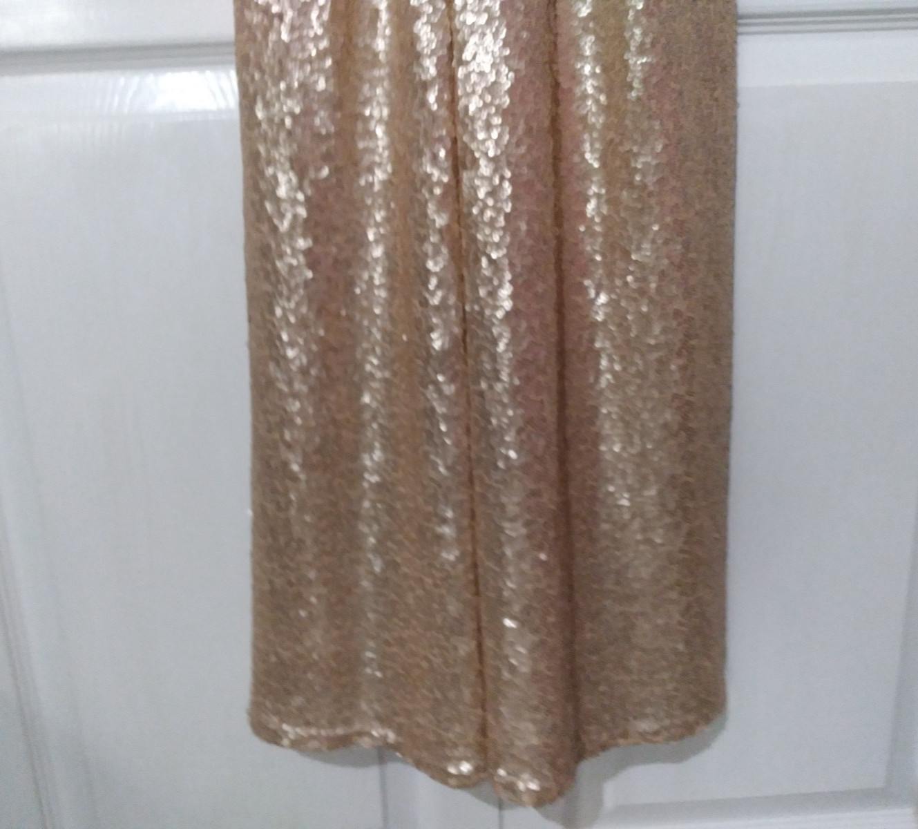 NWT Tadashi Shoji Champagne Lace Sequin Sleeveless Ruched Long Gown Dress MEDIUM