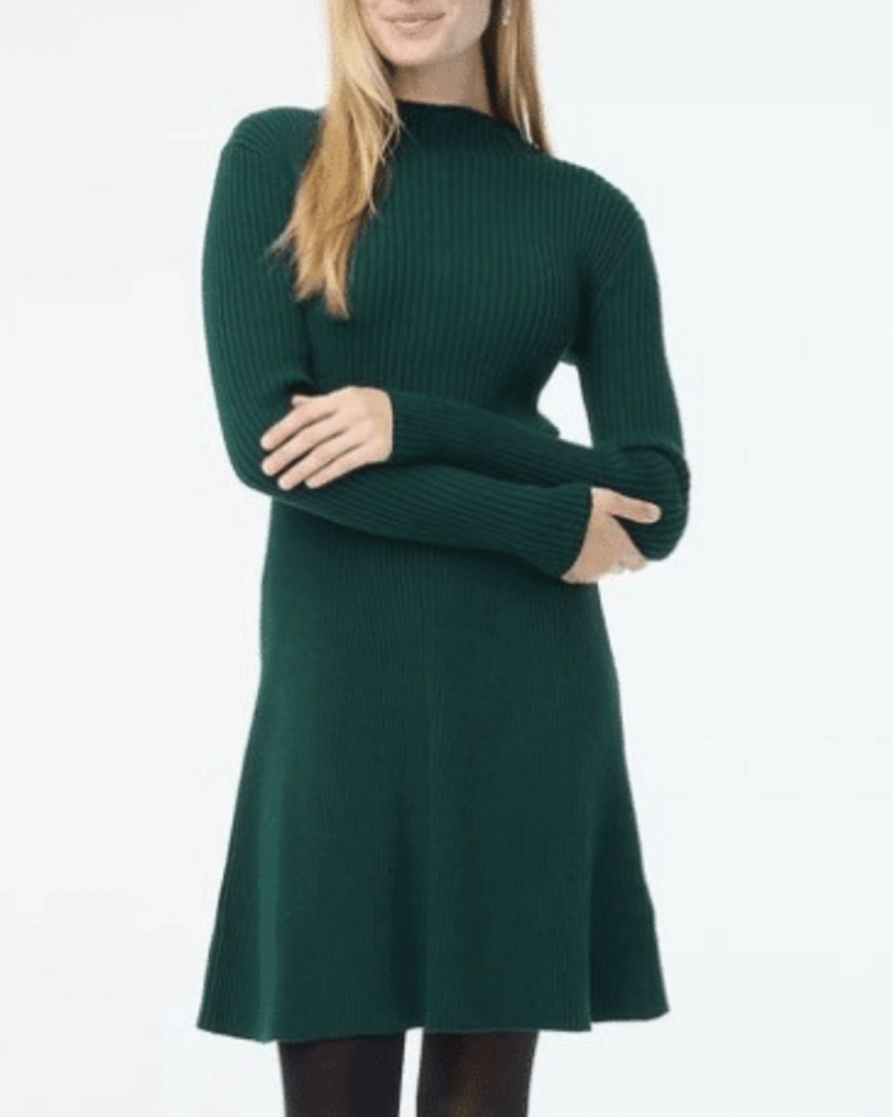 J. Crew Green Mock Neck Long Sleeve A-line Sweater Dress Size L