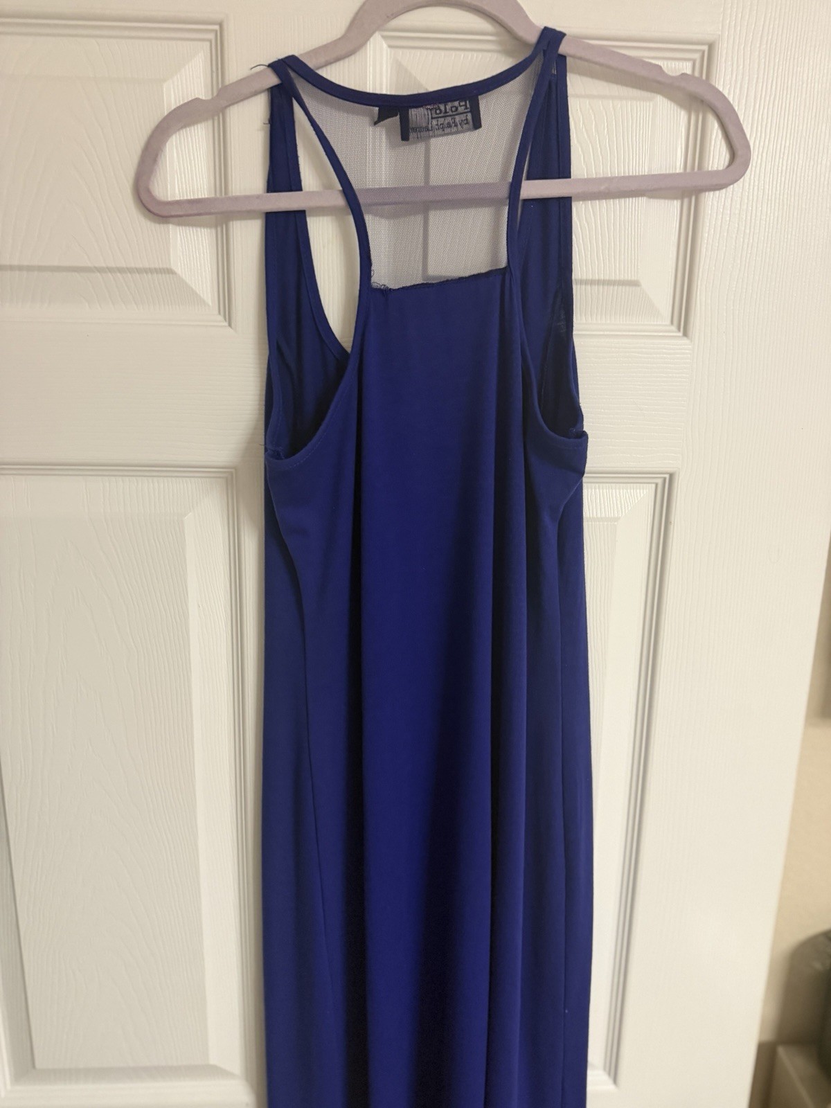 Polo Ralph Lauren Blue Solid Sheer Mesh Logo Scoop Neck Strappy Maxi Dress L
