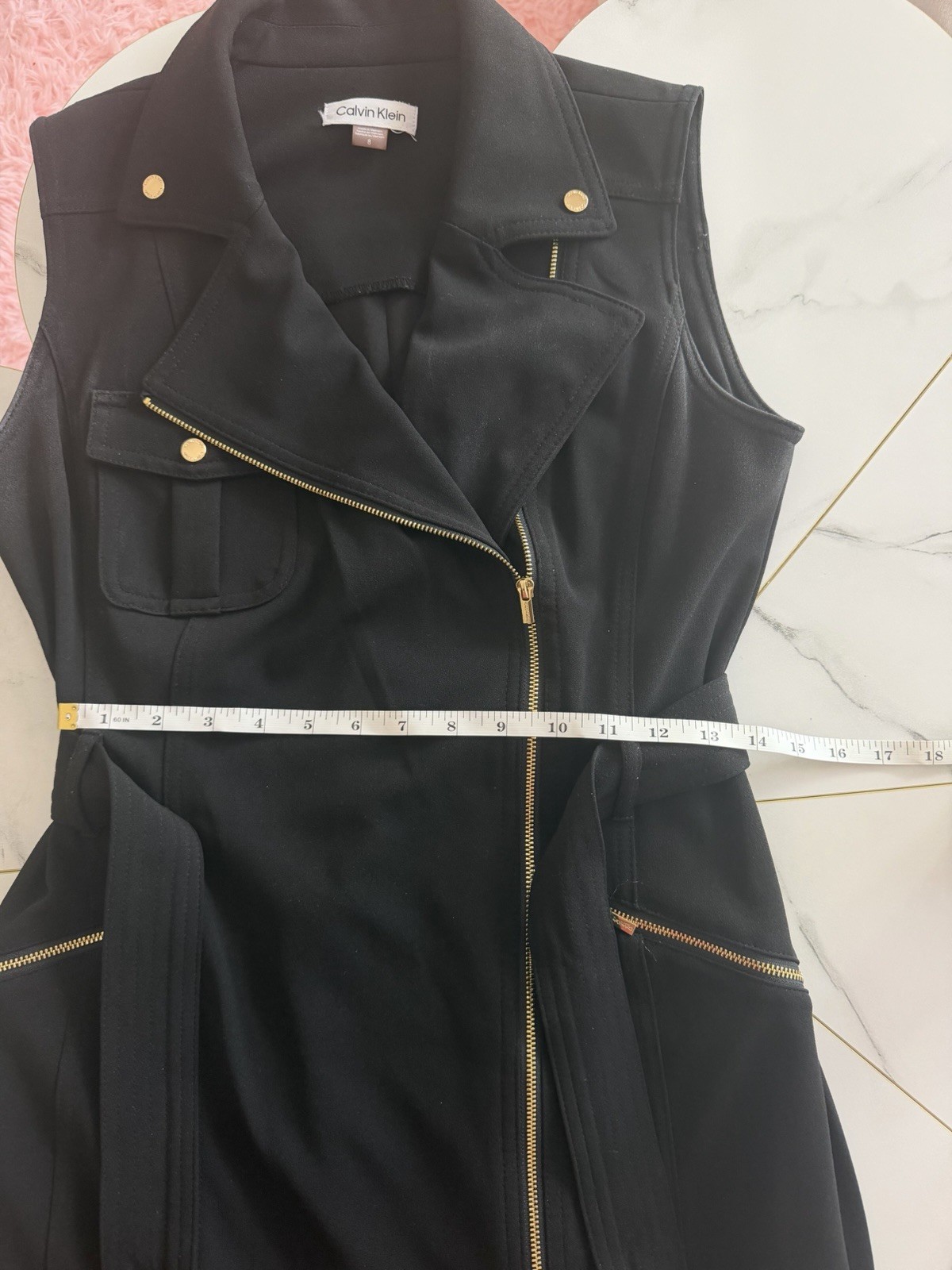 Elegant Black Moto-Inspired Zip Front Dress with Gold Hardware