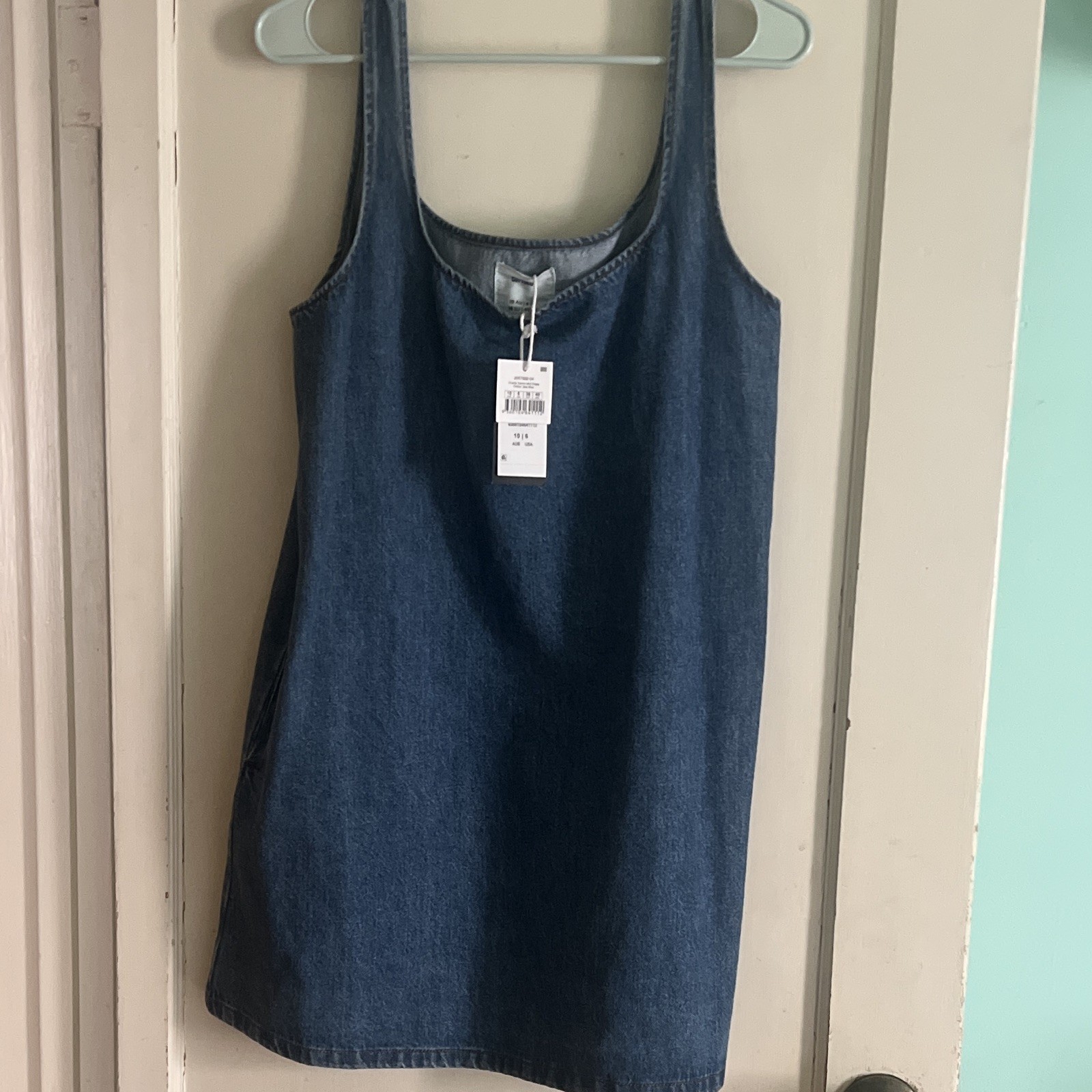 Cotton On Charlie Denim Mini Dress Blue Size 6 Scoop Neck Sleeveless Straps
