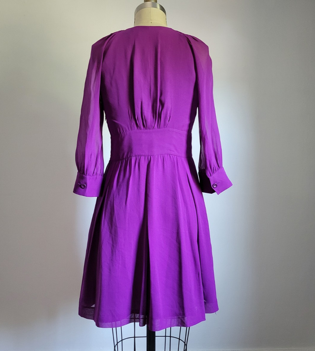 A/X ARMANI EXCHANGE PURPLE 100% SILK MINI DRESS with SEMI SHEER 3/4 SLEEVES