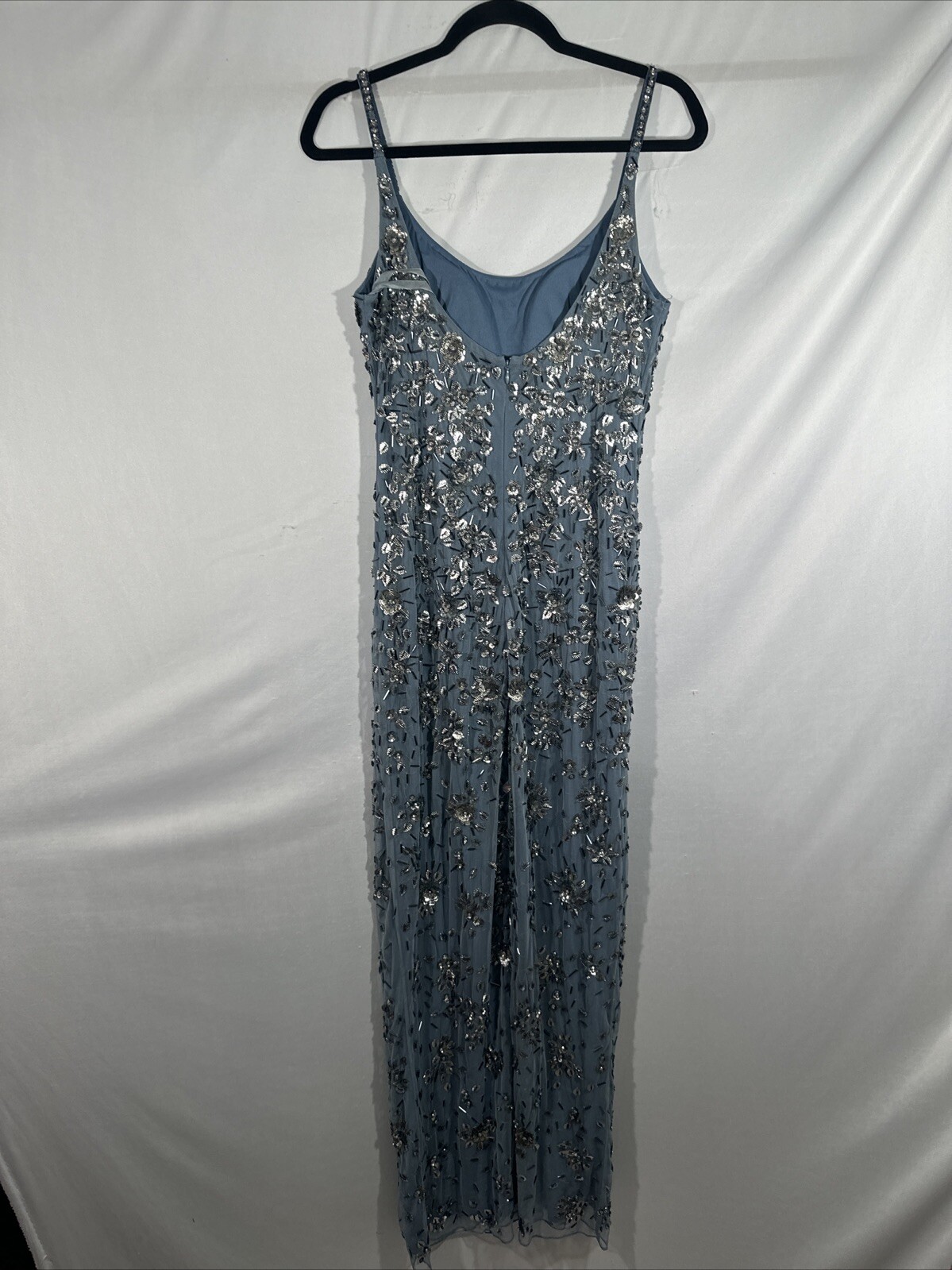 NWT Mac Duggal [ 8 ] 5477 Floral Embellished Scoop Neck Gown Slate Grey J1191