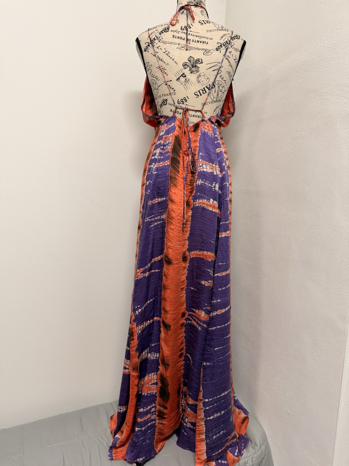 Carolina K Silk Tie Dye Maxi Dress Open Back Boho Resort Halter Dress Size S