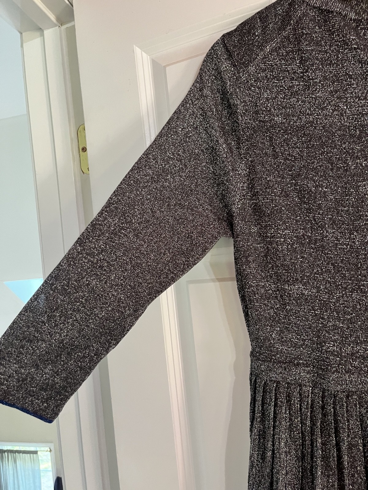 Ted Baker London Metallic Silver Pleated Knit Midi Dress Women’s Size 5 XL