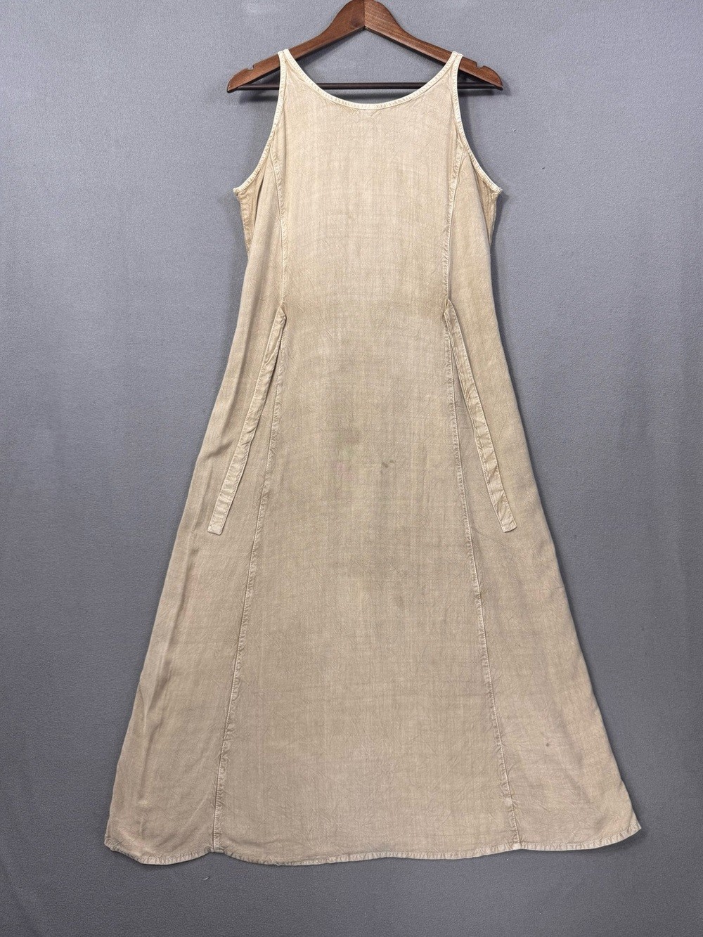 Vintage 90’s Embroidered Button-Front Tie-Back Midi Dress, Sand, Red and Green