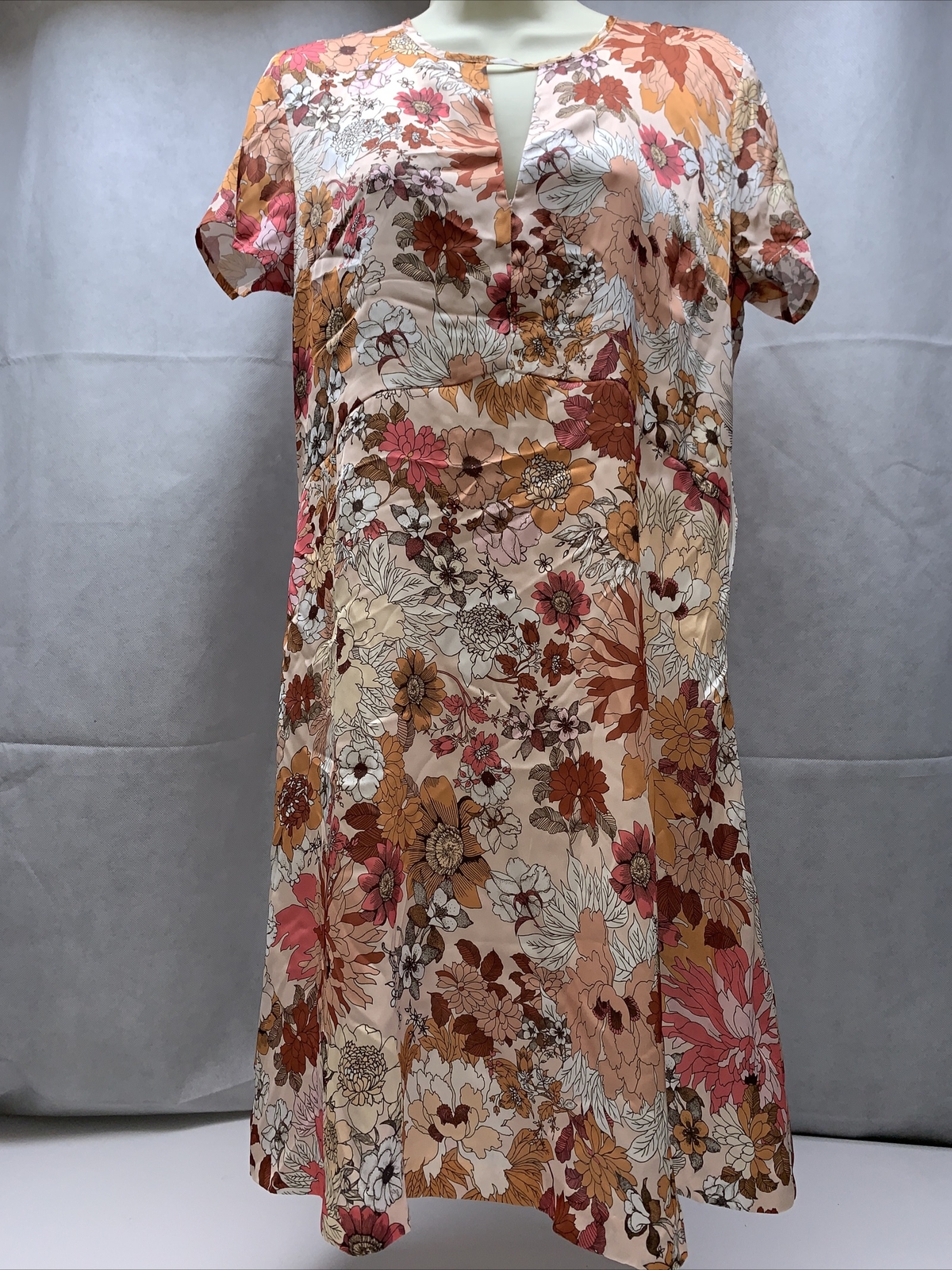 Daisy Drive Floral Trapeze Pullover Dress Womans Size L Autumn Fall KG