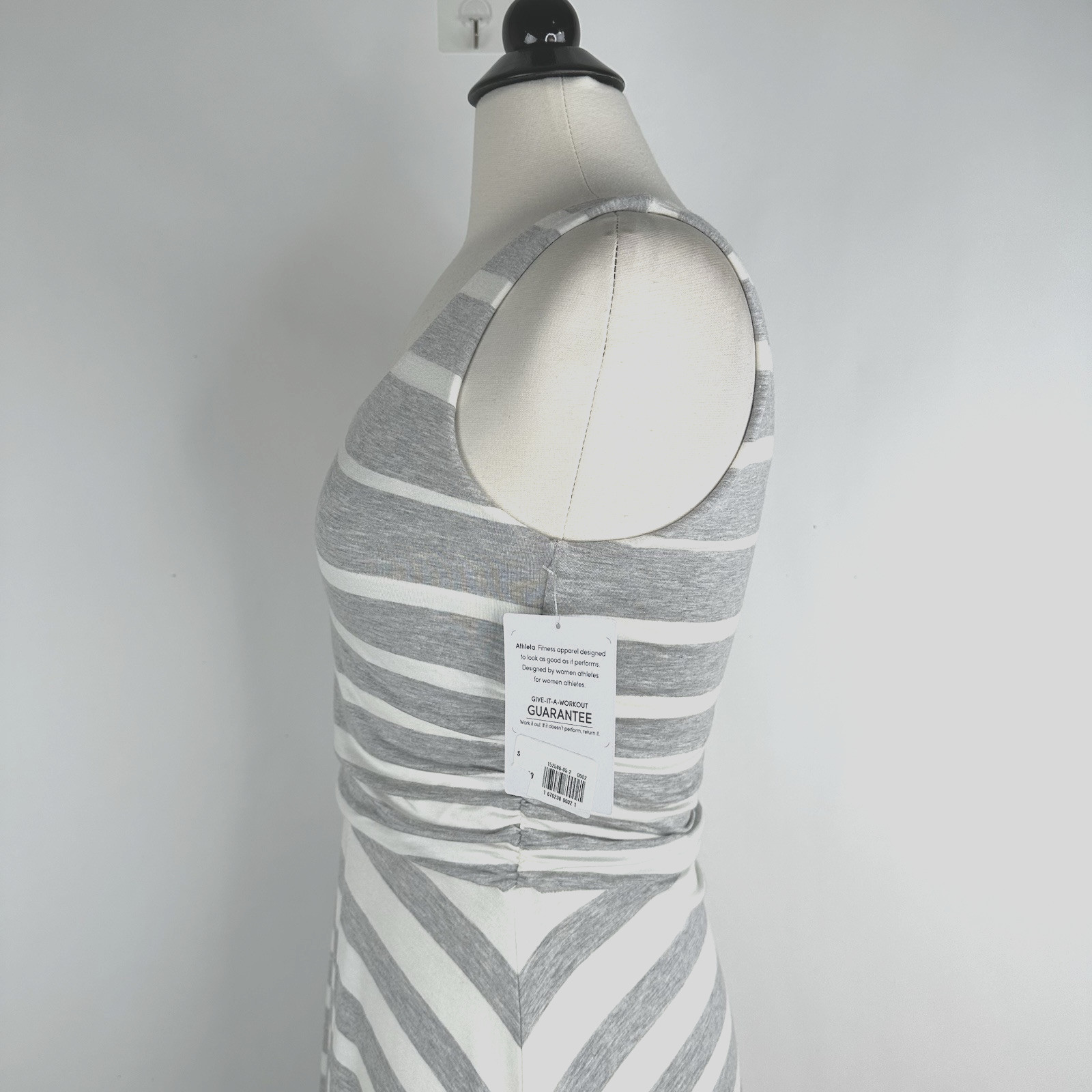 Athleta Stripe Maxi Dress Grey White Soft Stretch Sleeveless Small NWT Tank Line