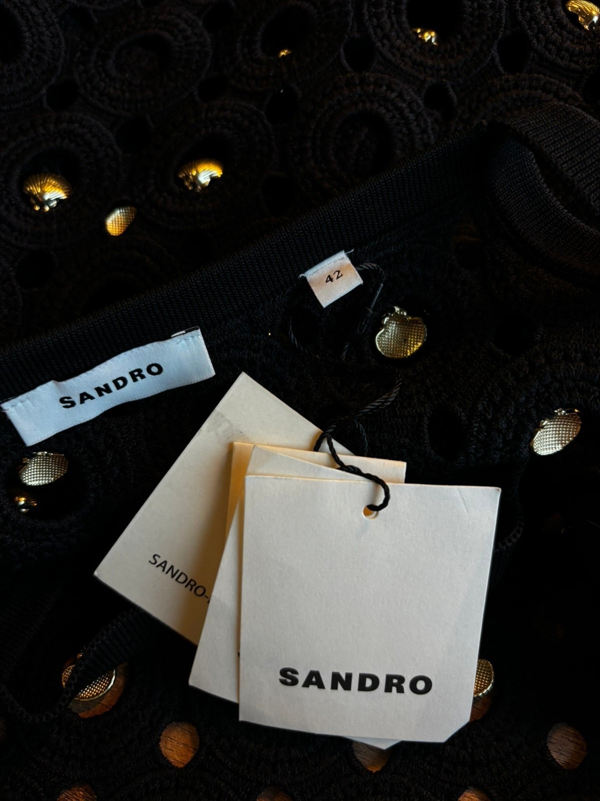 Sandro Paris Dress Womens Black Embellished A-Line Sleeveless Size 42 FR XL New