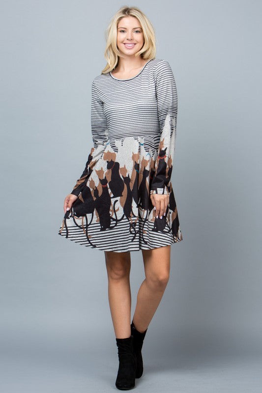 LA Soul Striped Cat Dress Stretch Knit Flared Dress With Pockets Size Small