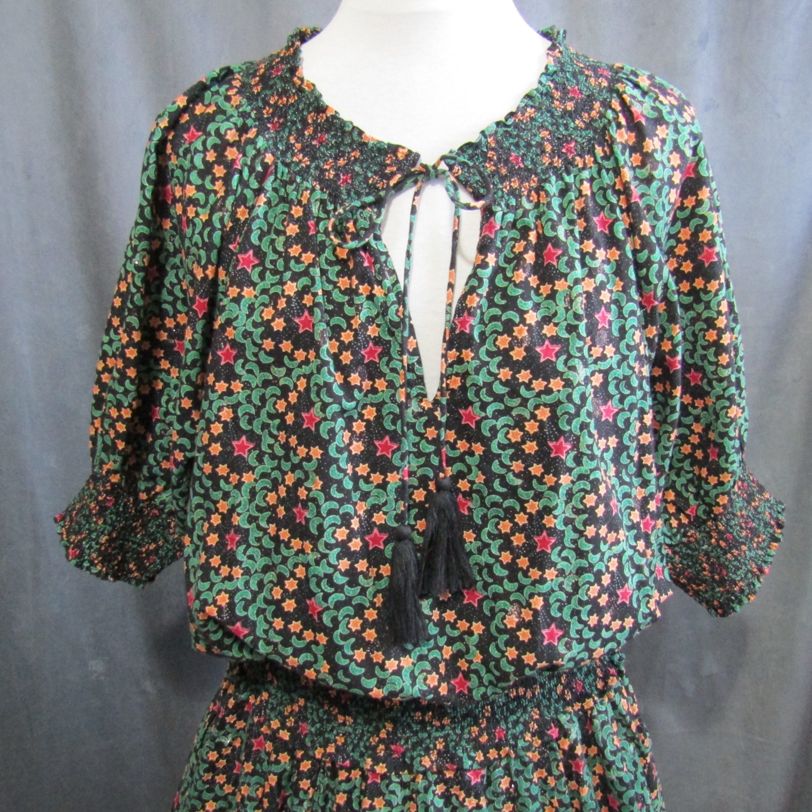 Roller Rabbit Anthropologie Fiorella Mini Dress L Celestial Black Stars Moons