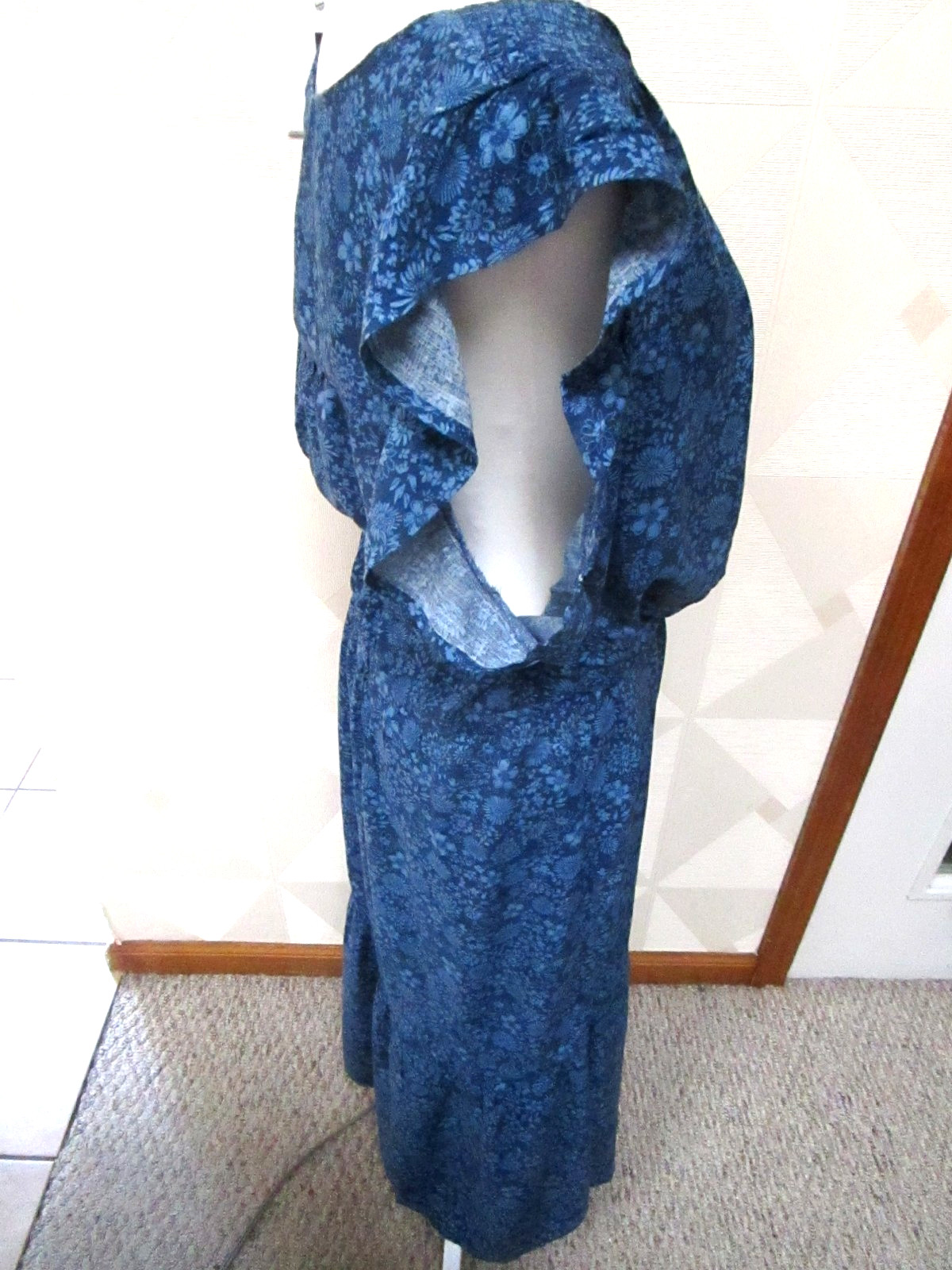 SONOMA-NAVY/BLUE-FLORAL-V-NECK-RUFFE SLEEVELESS-MAXI DRESS-SIZE-XL-NEW