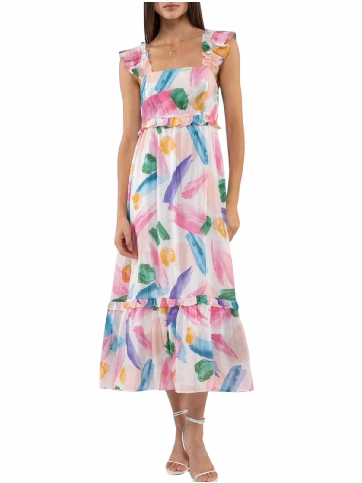 Blu Pepper Brush Stroke Ruffle Midi Sundress Size Small
