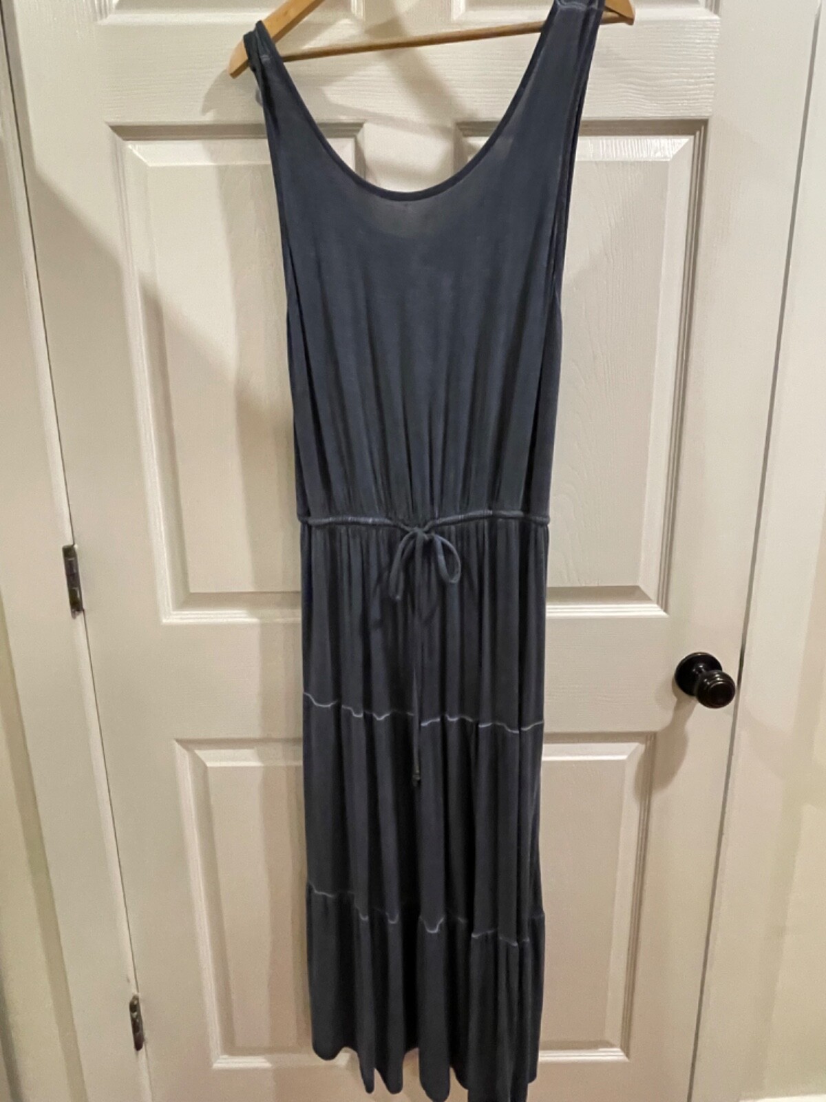 Maxi Dress sleeveless tank tiered Indigo Blue tie waist Women’s Sz L
