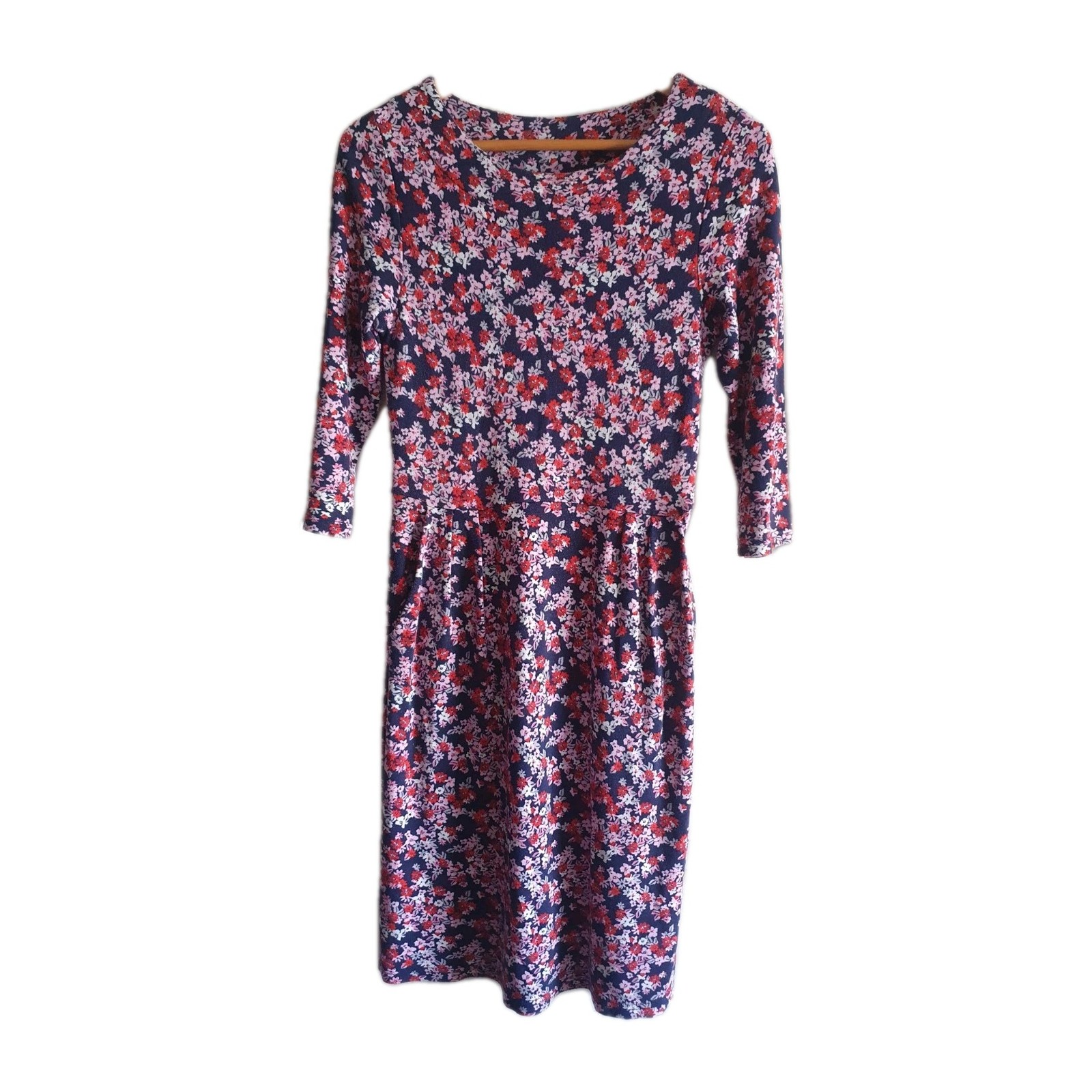 Joules Beth Navy Floral Print Dress 3/4 Length Sleeves Jersey Fabric Size 10