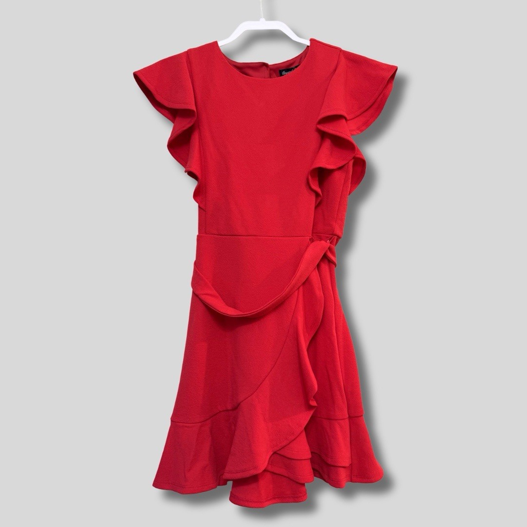 NWT Crystal Doll Bright Red Dress with Ruffle Detail and Belt Size Small