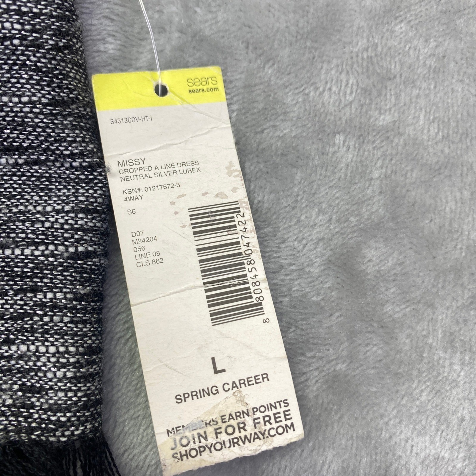 Covington Missy Cropped A Line Dress Silver Lurex Tweed Fringe Gray Large NWT