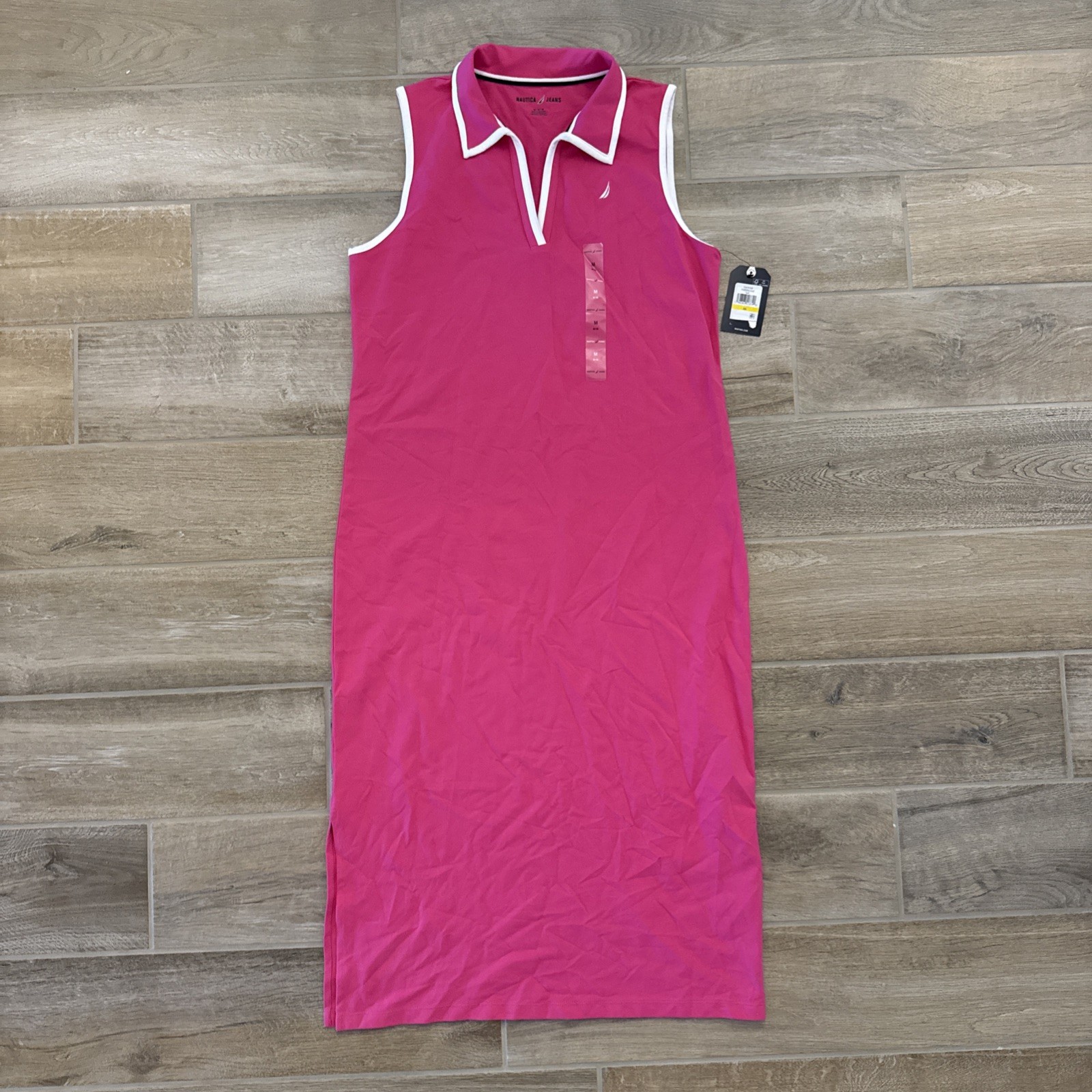 Nautica Women’s Solid Stretch Mesh Split Neck Short Sleeve Deck Polo Dress Pink