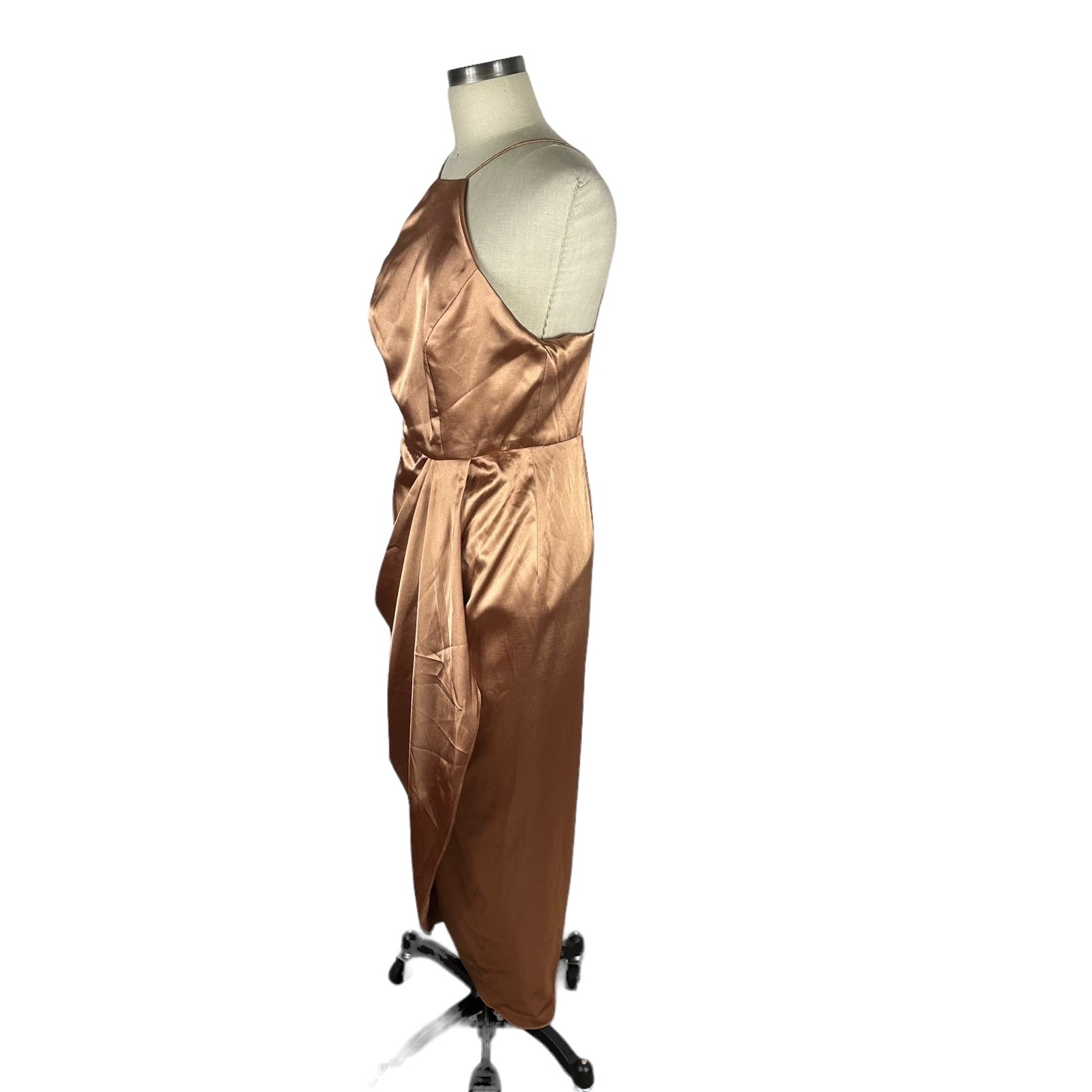 AFTER SIX 6829 Toffee Copper Straight Charmeuse Halter Midi Dress Size 10R NWT
