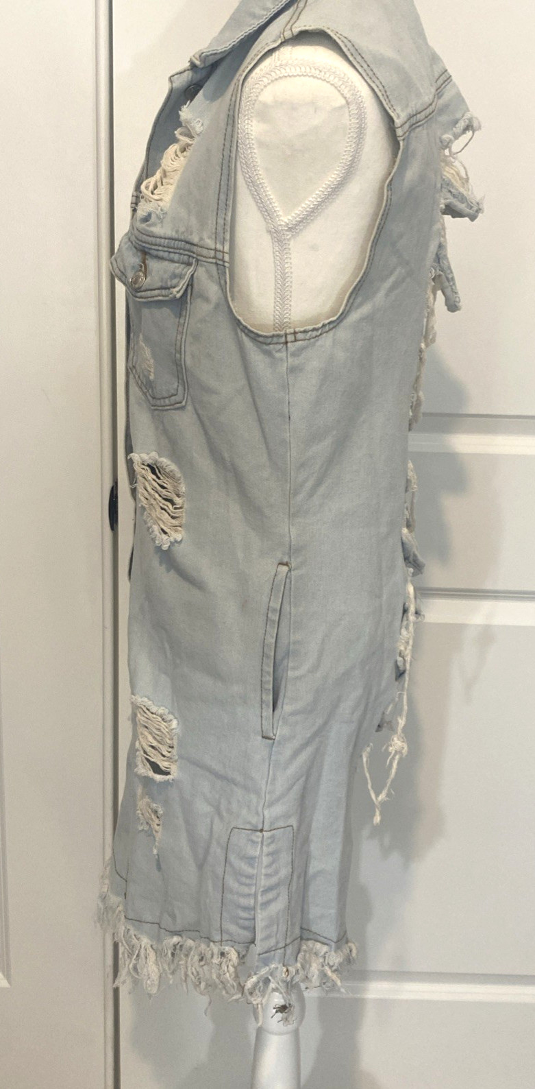 Highway Jeans Denim Duster Jacket M Light Wash Blue Button Up Distressed Shacket
