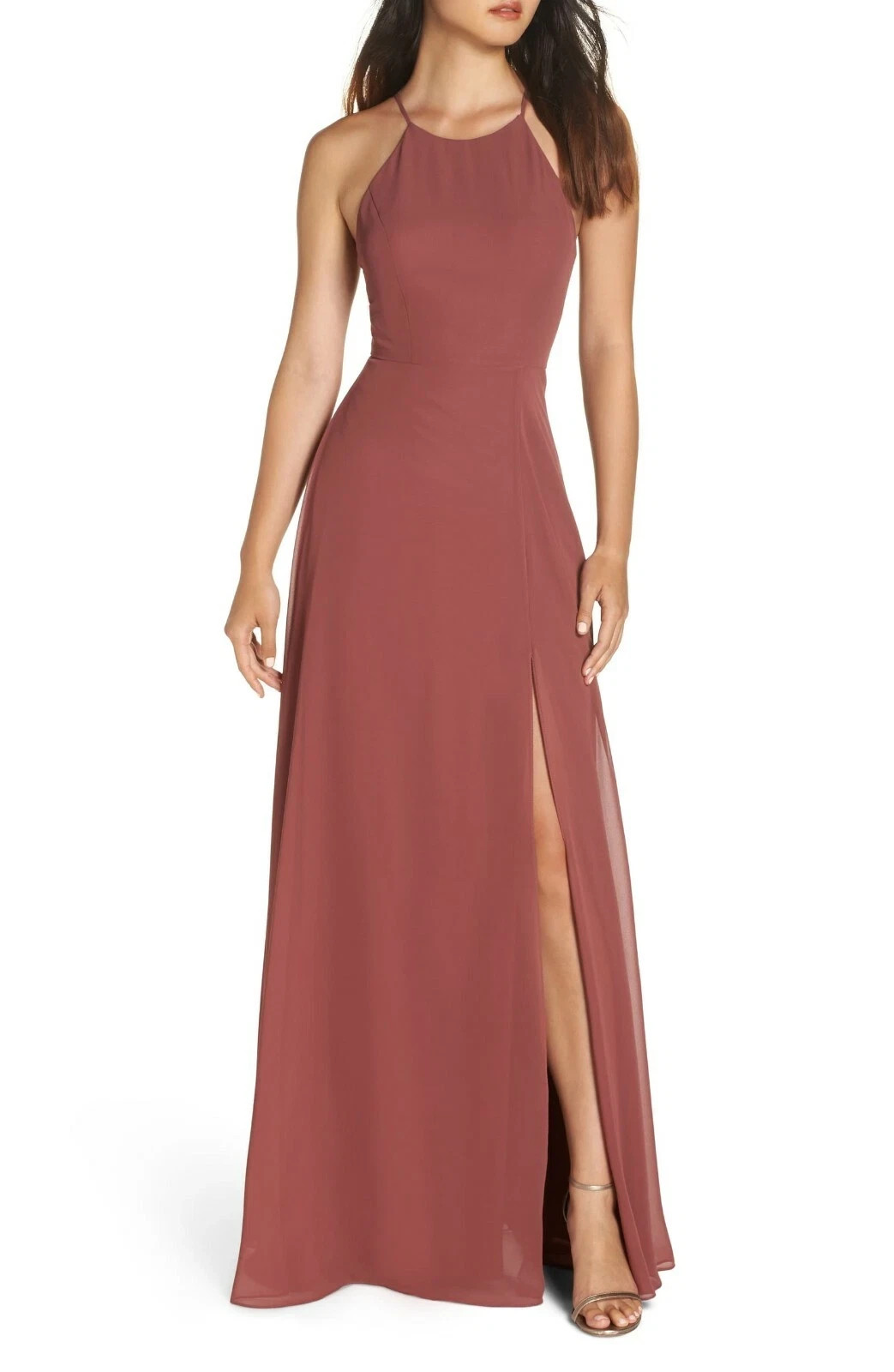 JENNY YOO Cinnamon Rose Kayla Chiffon Halter Strappy A-Line Gown Maxi -Size 16