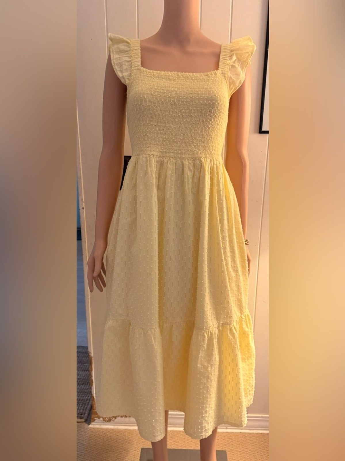 LOFT Pale Yellow Smocked Maxi Dress with Ruffle Straps