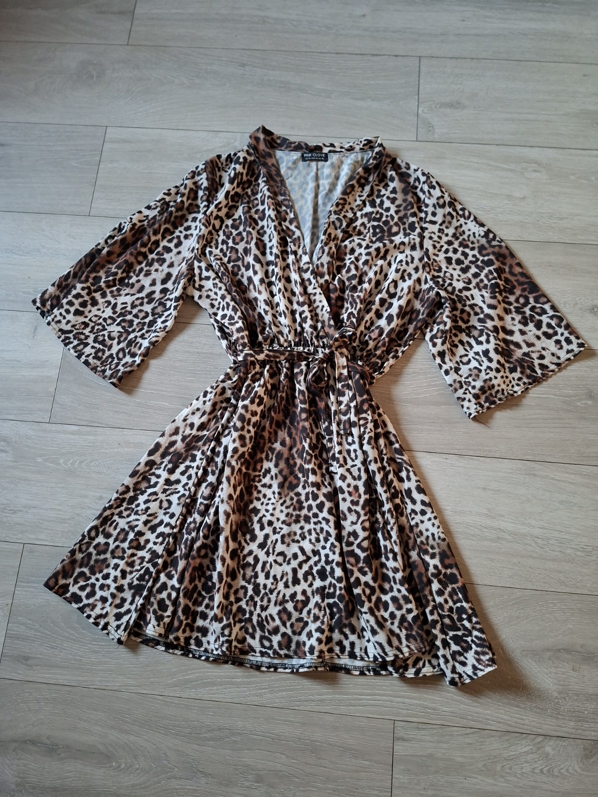 Pink Clove Beige Leopard Print Stretch Flared Dress Holiday Smart Party UK20