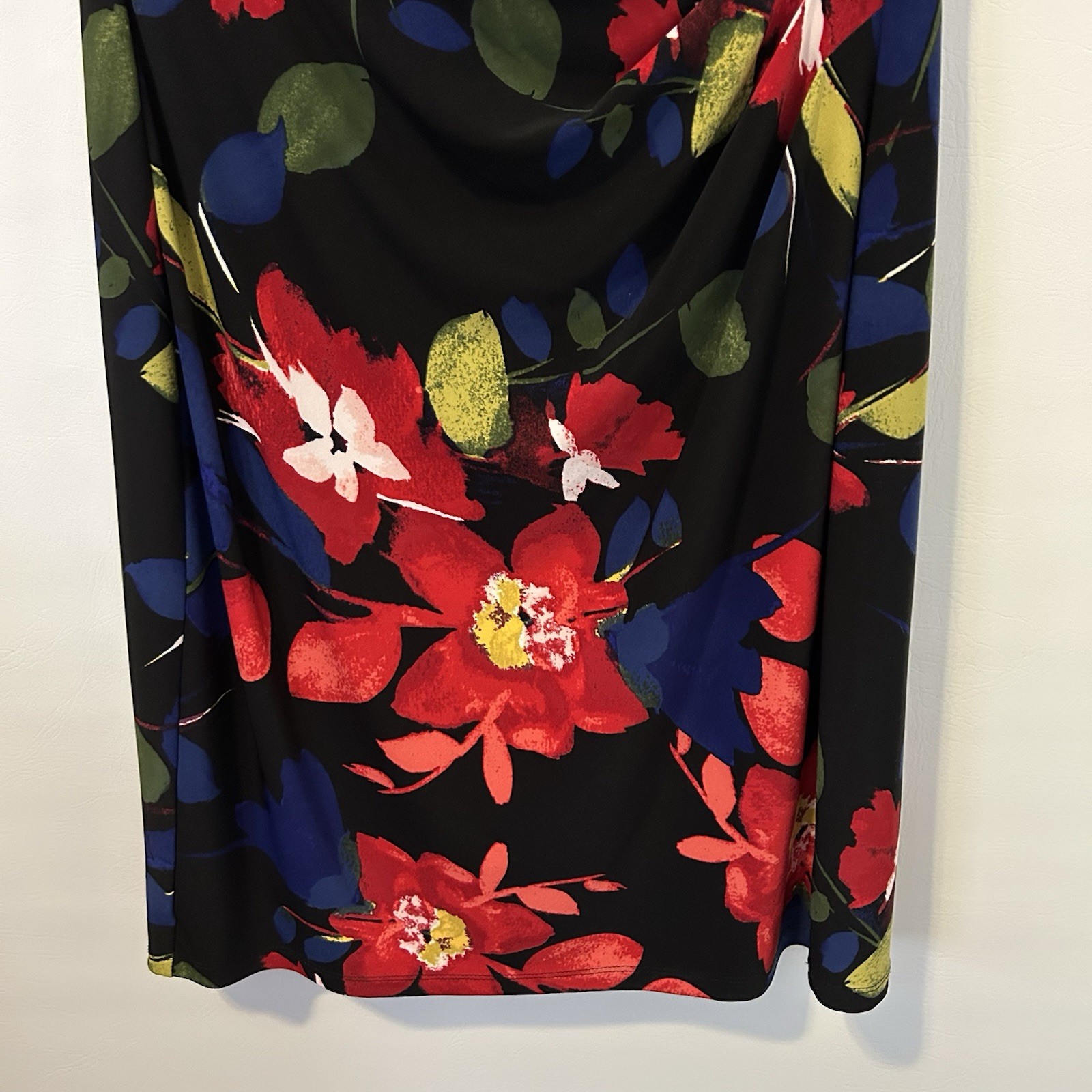 LAUREN Ralph Lauren Black Red Green Floral Cap Sleeve Sheath Dress 14P Classic