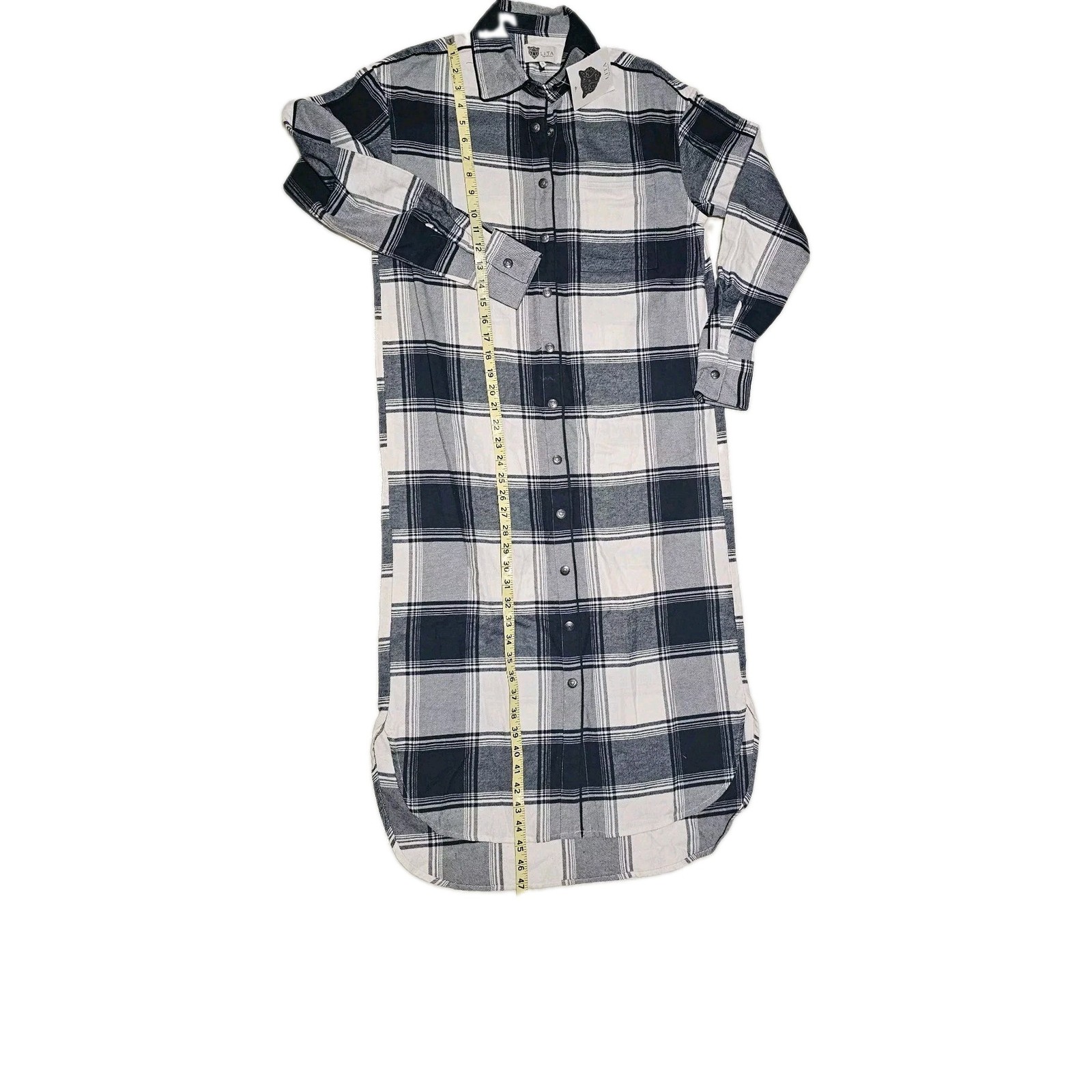 Lita by Ciara Revolve 100% Cotton Snap Button Down Plaid Black White $248 Sz XS