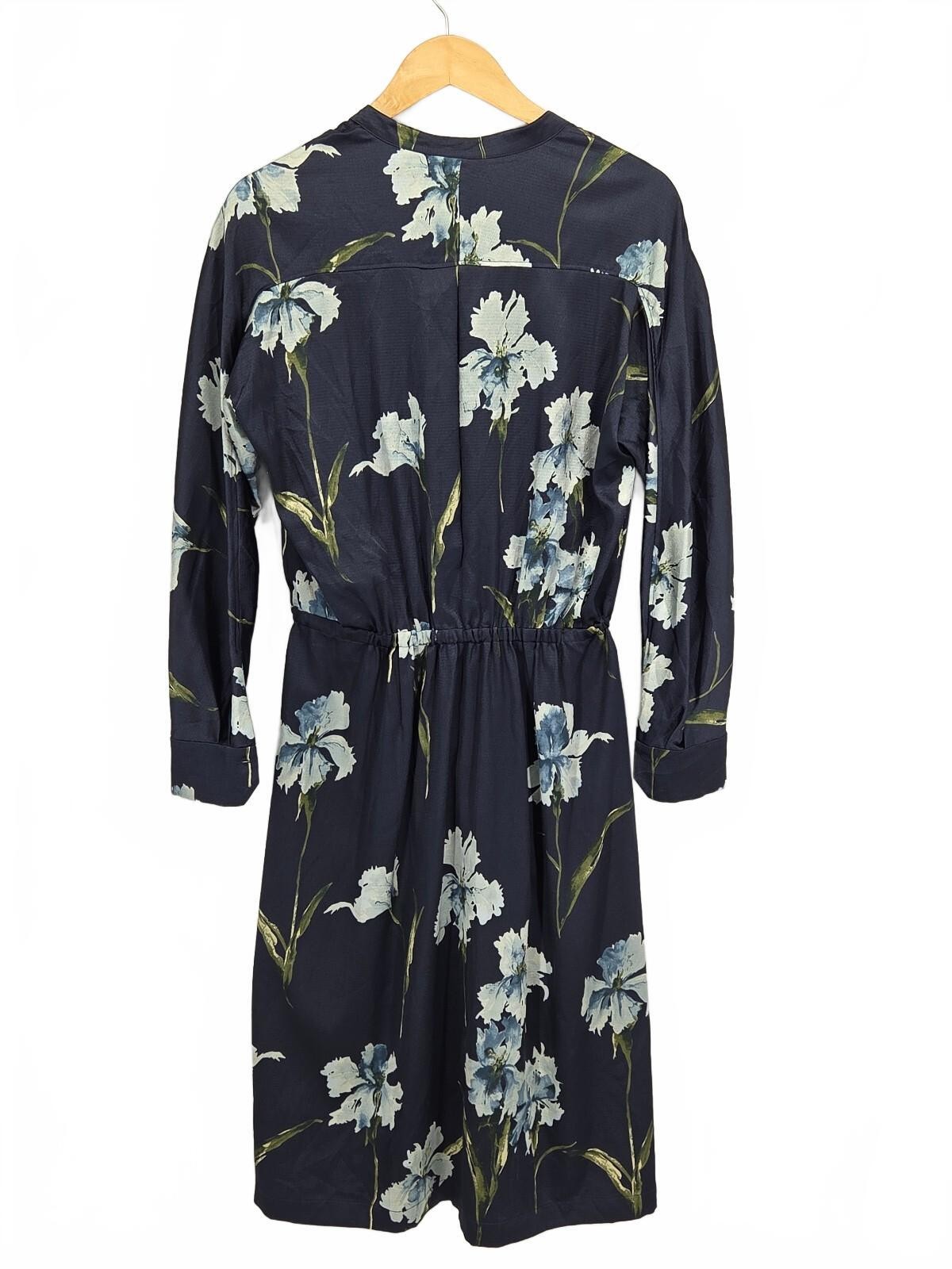 Vince Iris Print Faux Wrap Dress Blue Floral Print Midi Dress Size Medium