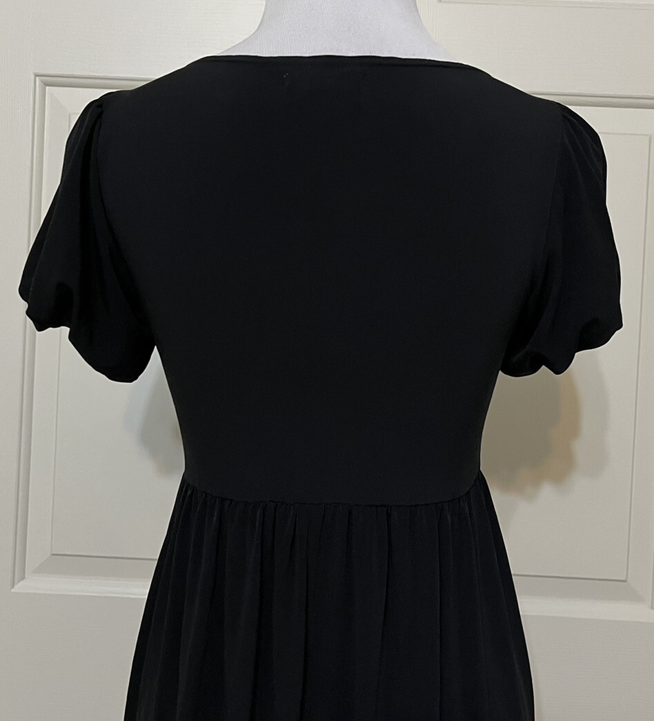 Sophie Max size S black brown teal short sleeve slinky A-line dress