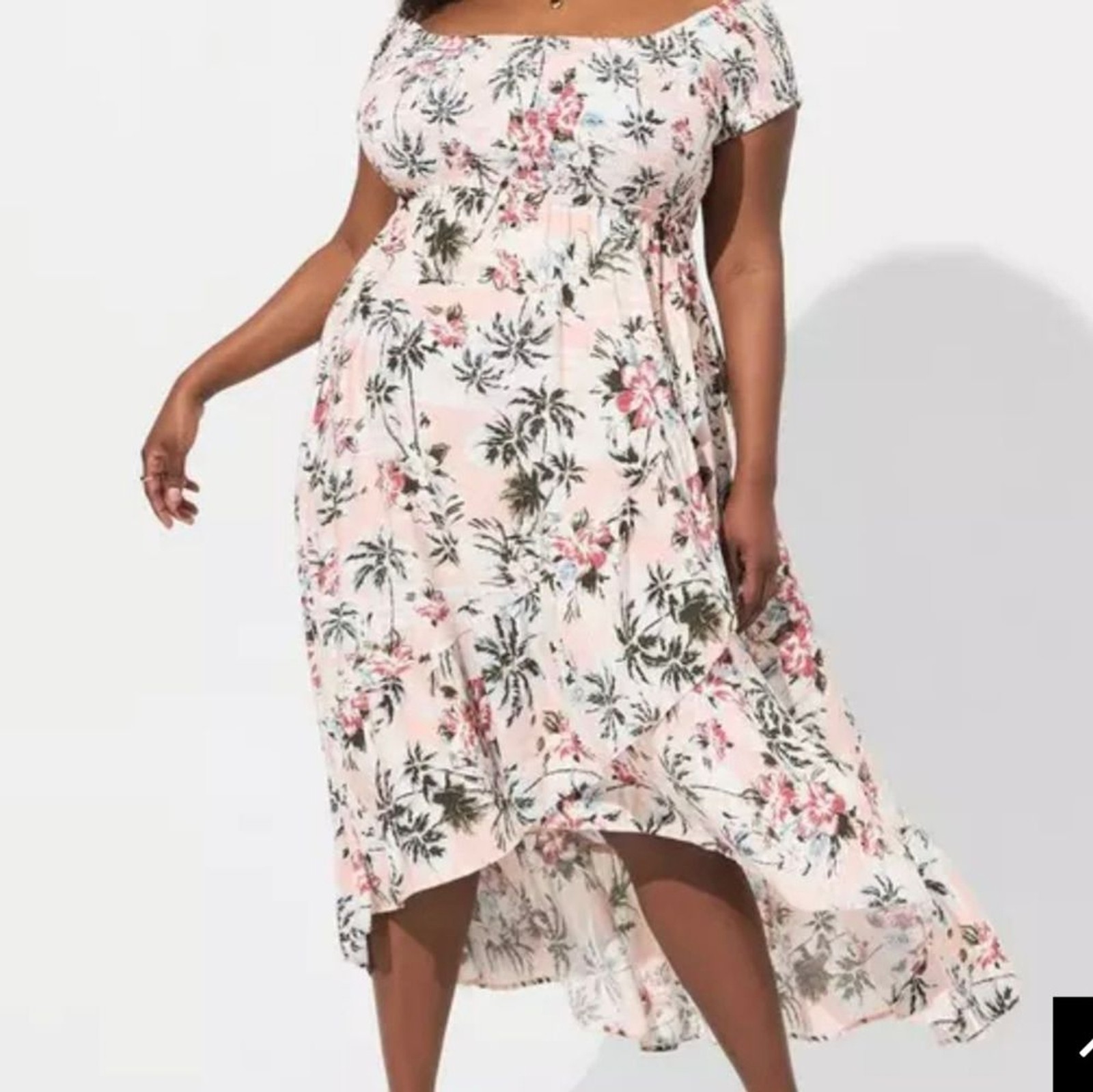 torrid Pink, Gray, Black Floral Smocked Top