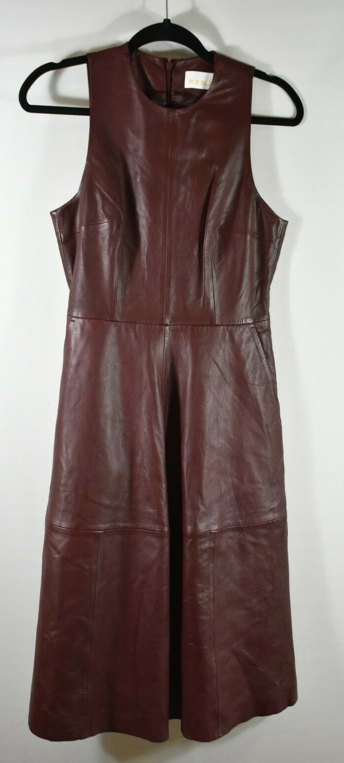 NEW Remain Birger Christensen Portia Leather Dress in Maroon SZ 6 $447 #D3775