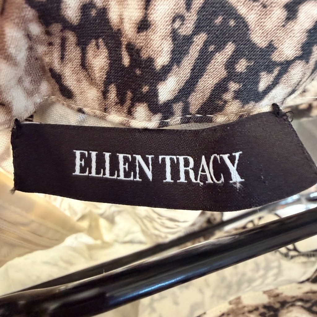 Ellen Tracy Fold Over Collar Abstract Snake Print Sleeveless Dress COTTON small