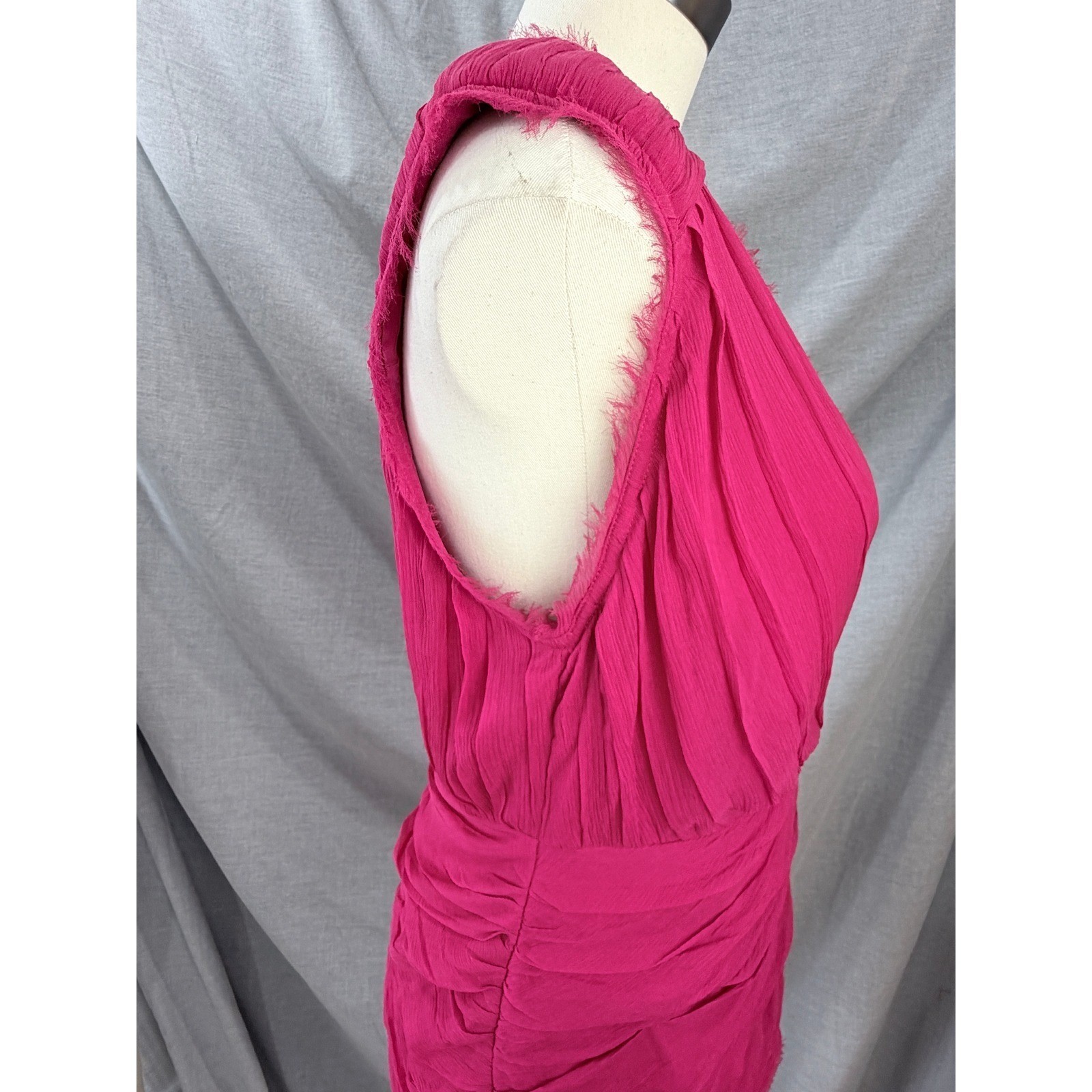 Madison Marcus Pink Silk Layered Pleated Frayed Edge Dress V-Neck Sleeveless