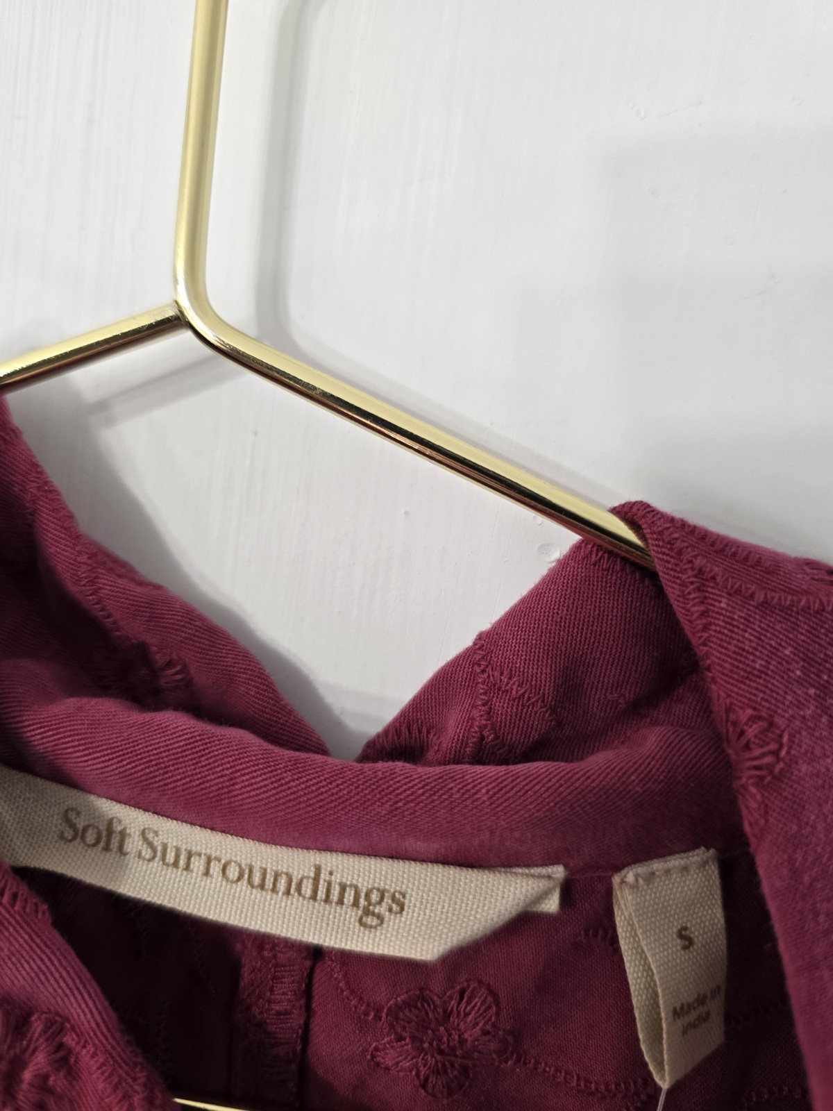 Soft Surroundings Embroidered SS Short Sleeve Tencel Midi Shirtdress Rich Berry