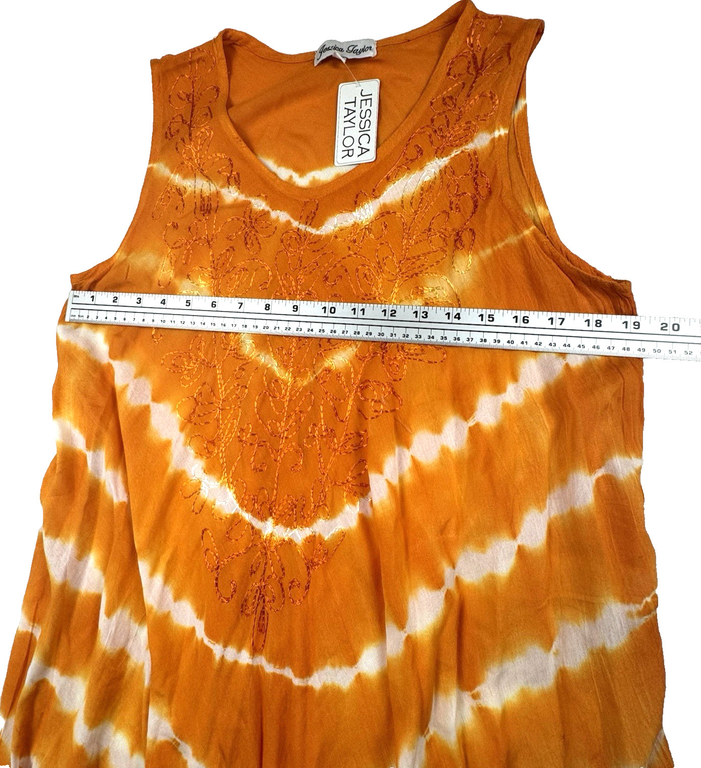 Jessica Taylor Bohemian Orange & White Tie-Dye Dress One Size Embroidered NEW