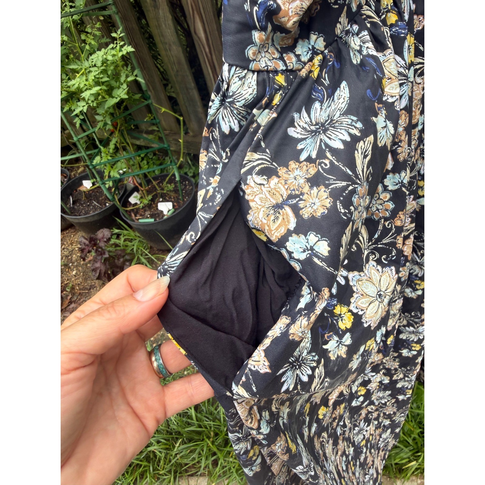 Lane Bryant Floral Smocked Back Midi Dress Black Blue Yellow Plus Size 20 NEW