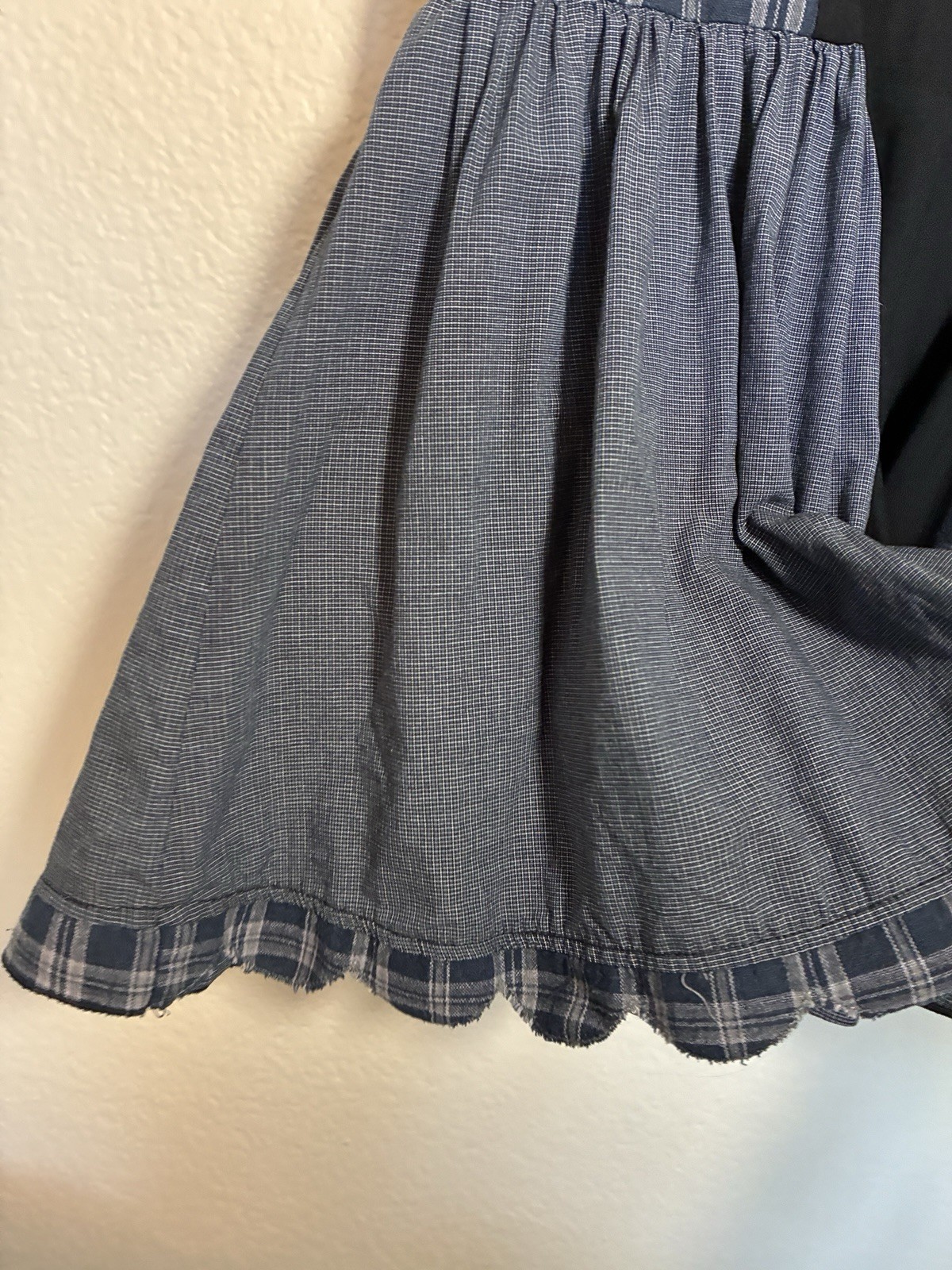 Desigual Plaid Patchwork Sleeveless A-Line Dress Size M Blue/Black Zip Pockets