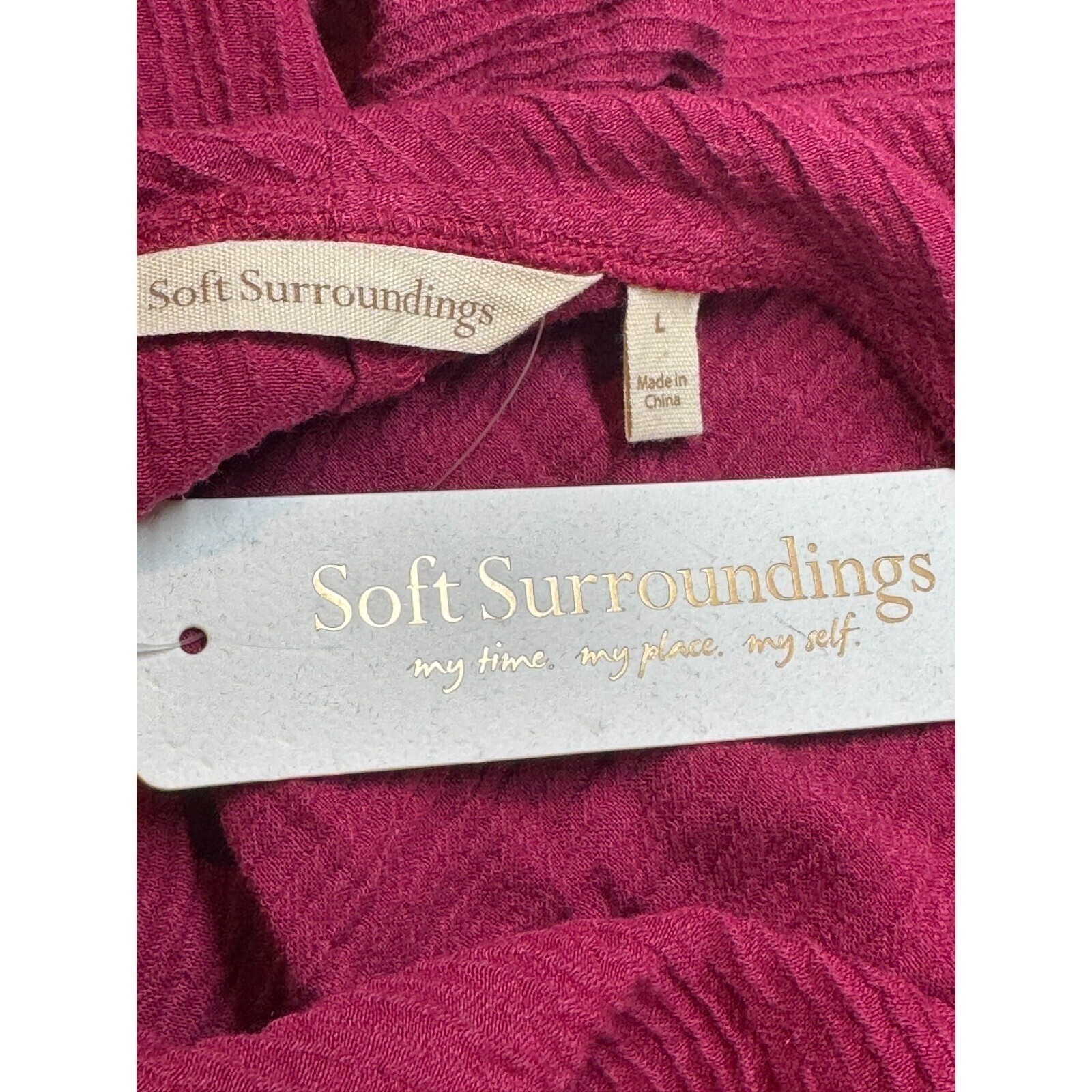 Soft Surroundings Everly Guaze Berry Midi Dress Sz Large Lagenlook New W/Tags