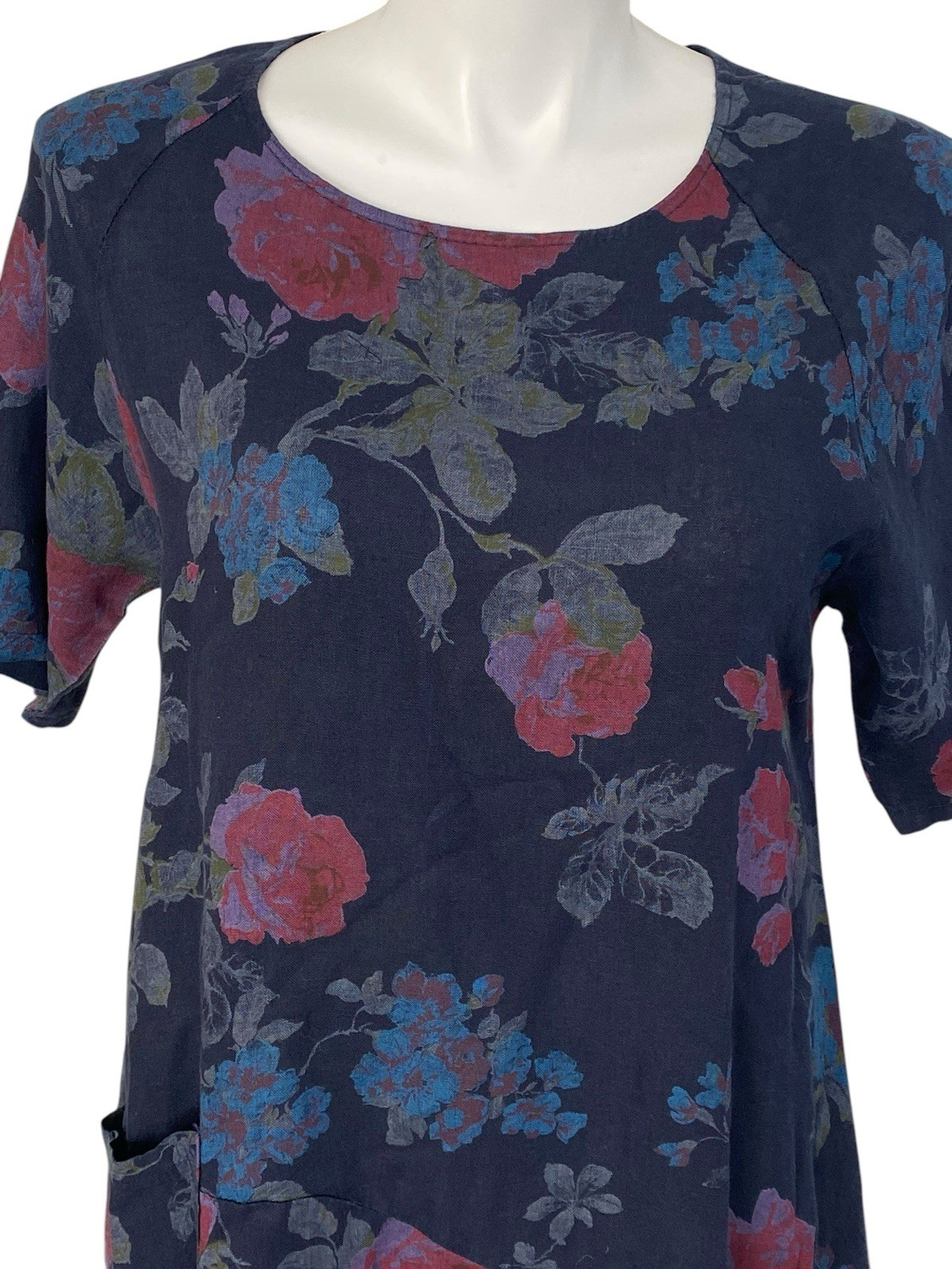 Couleur Lin Paris Milan Blue Floral Linen Midi Dress Size Size Small (36)