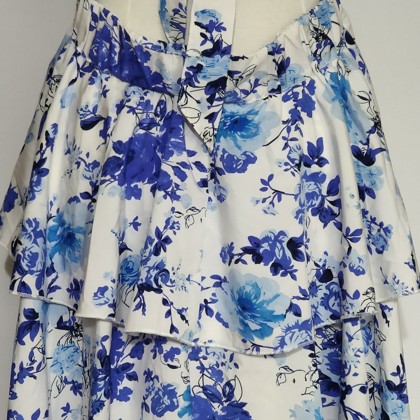Shein Floral Halter Neck Dress, White & Blue, Layered – Size XL